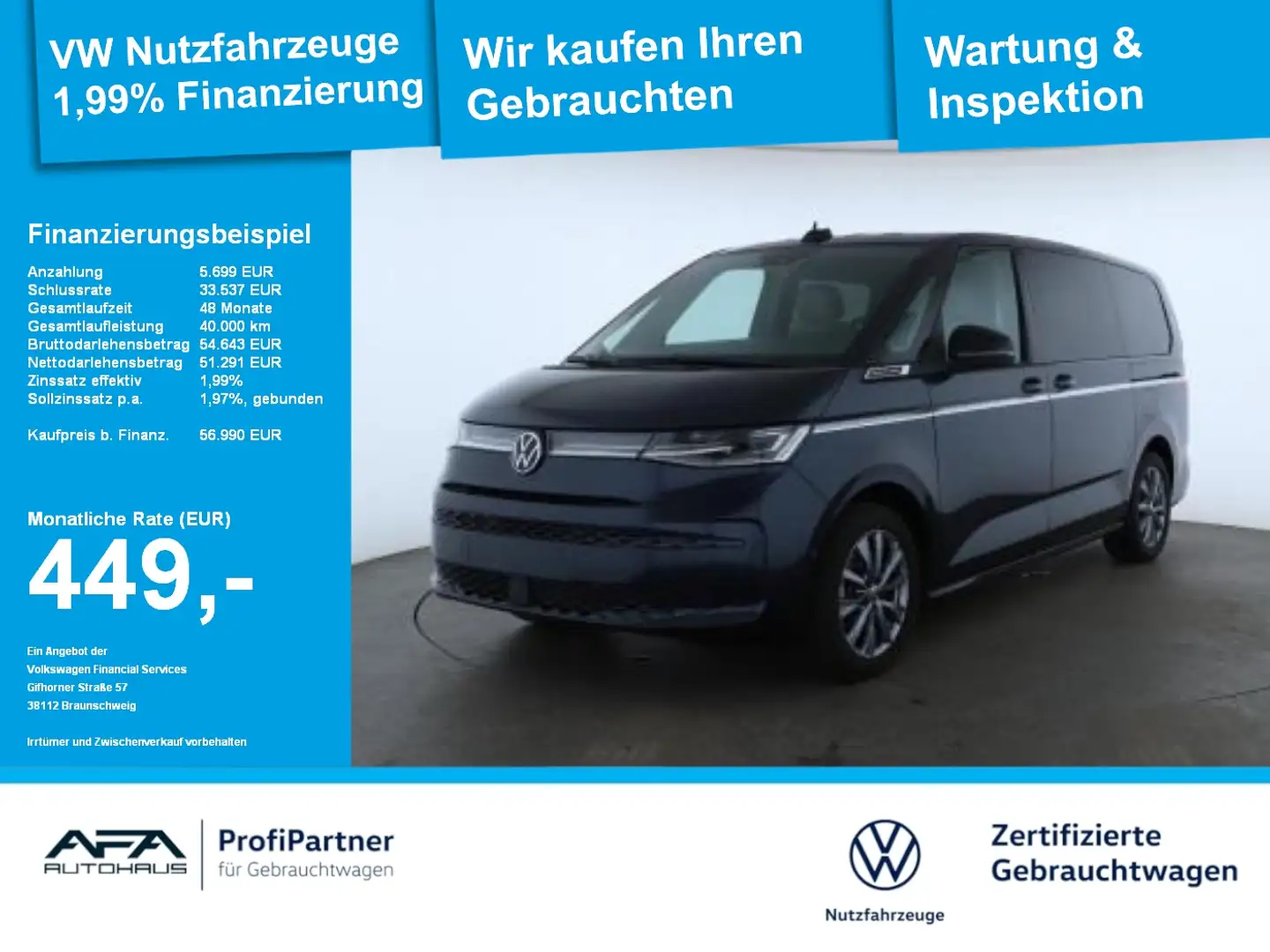 Volkswagen T7 Multivan 2,0 TDI Style lang DSG AHK*StHz*Navi Bleu - 1
