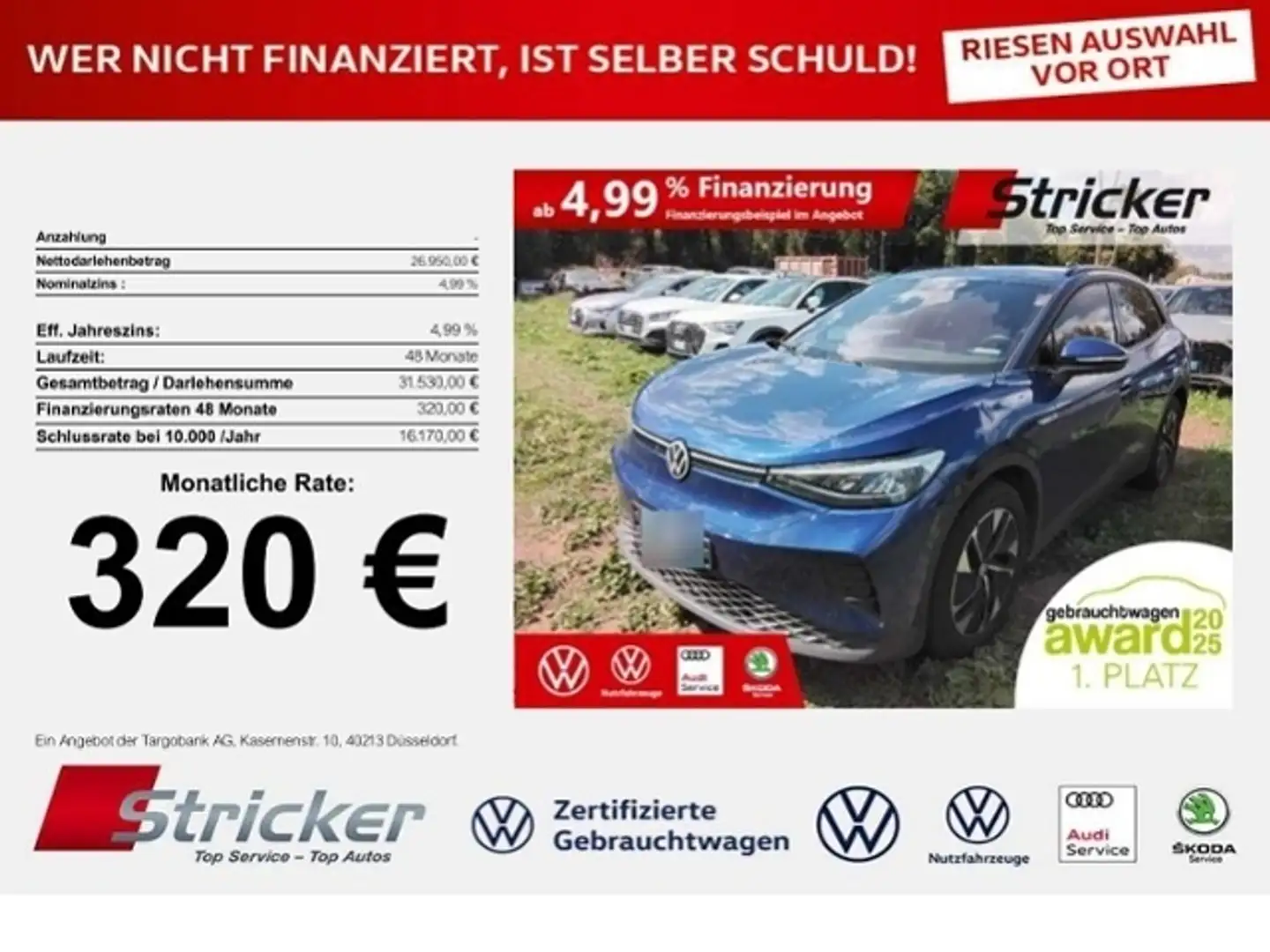 Volkswagen ID.4 Pro Performance 150/77 320,-ohne Anzahlung Navi A Blau - 1