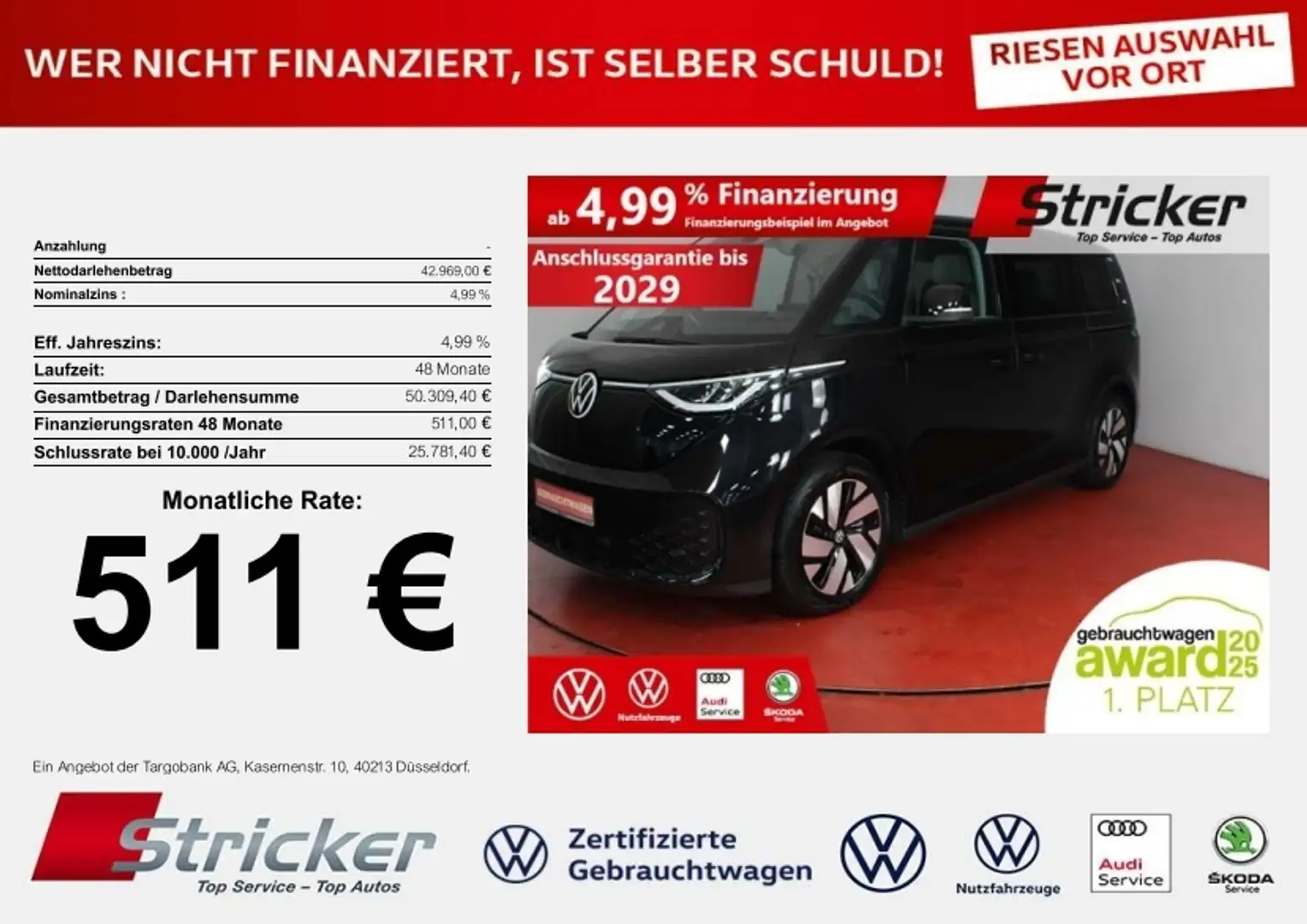 Volkswagen ID. Buzz Pro 150/77 511,-ohne Anzahlung ACC Kamera Schwarz - 1