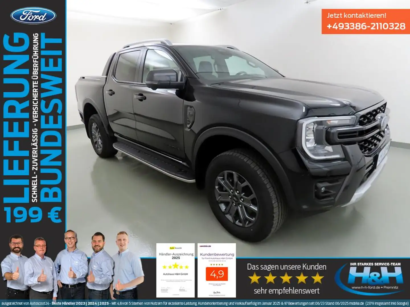 Ford Ranger 2.0 Aut 4x4 Wildtrak LED+ACC+AHK Fekete - 1