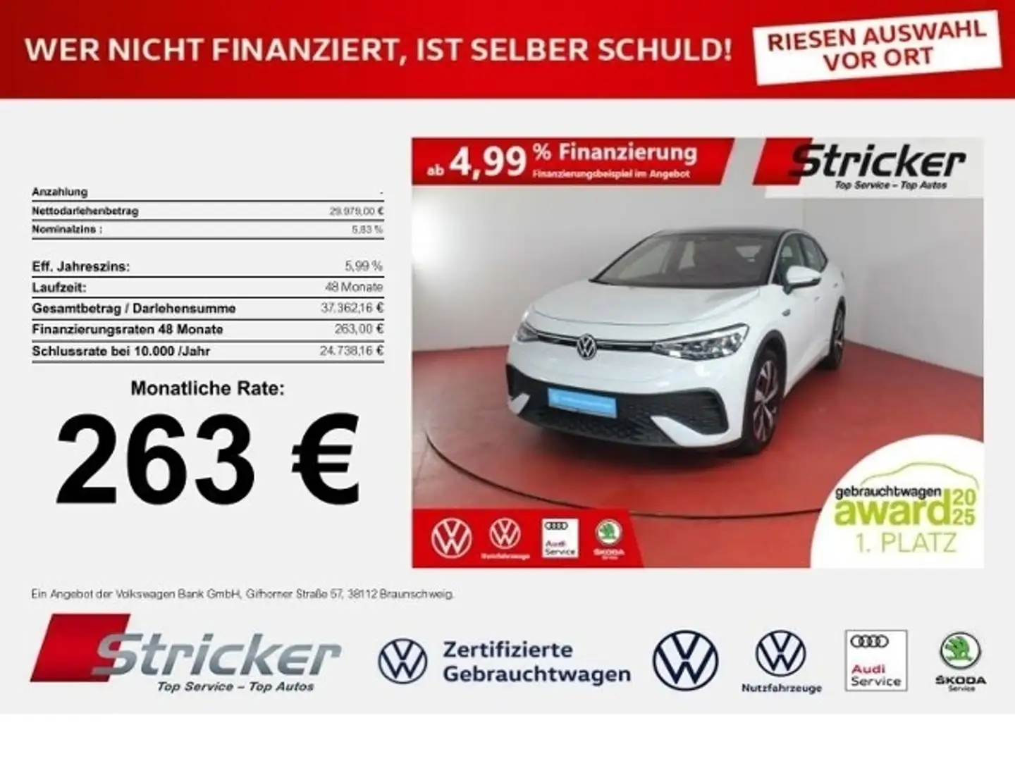 Volkswagen ID.5 Pro Performance 150/77 263,-ohne Anzahlung Navi K White - 1