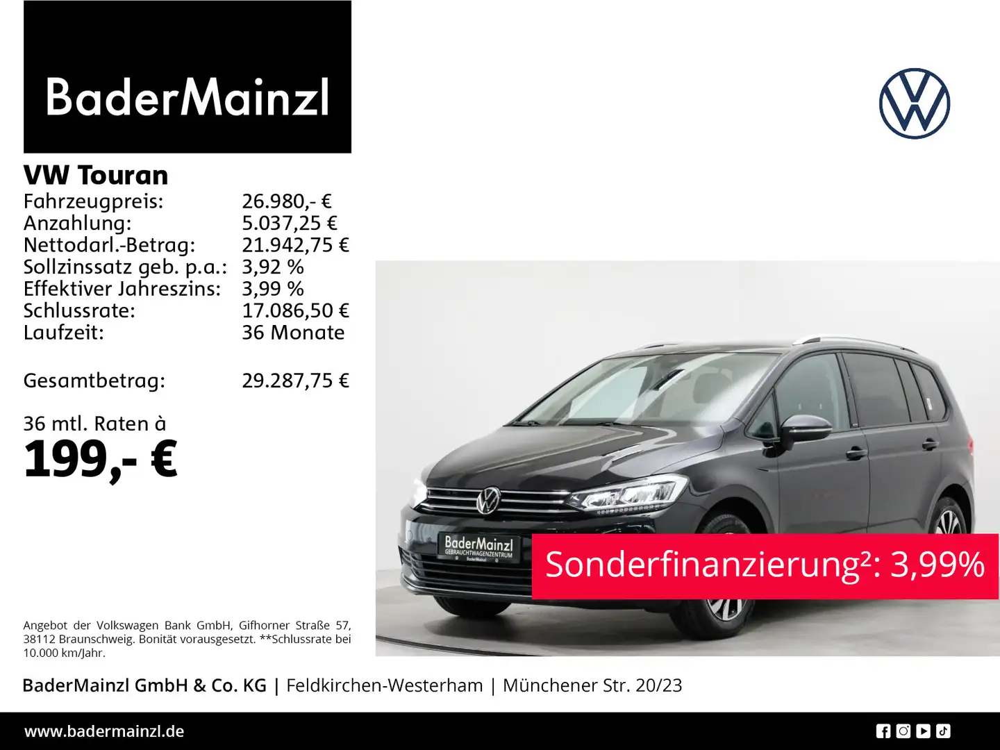 Volkswagen Touran 1.5 TSI DSG Active Navi ACC LED Carplay Schwarz - 1