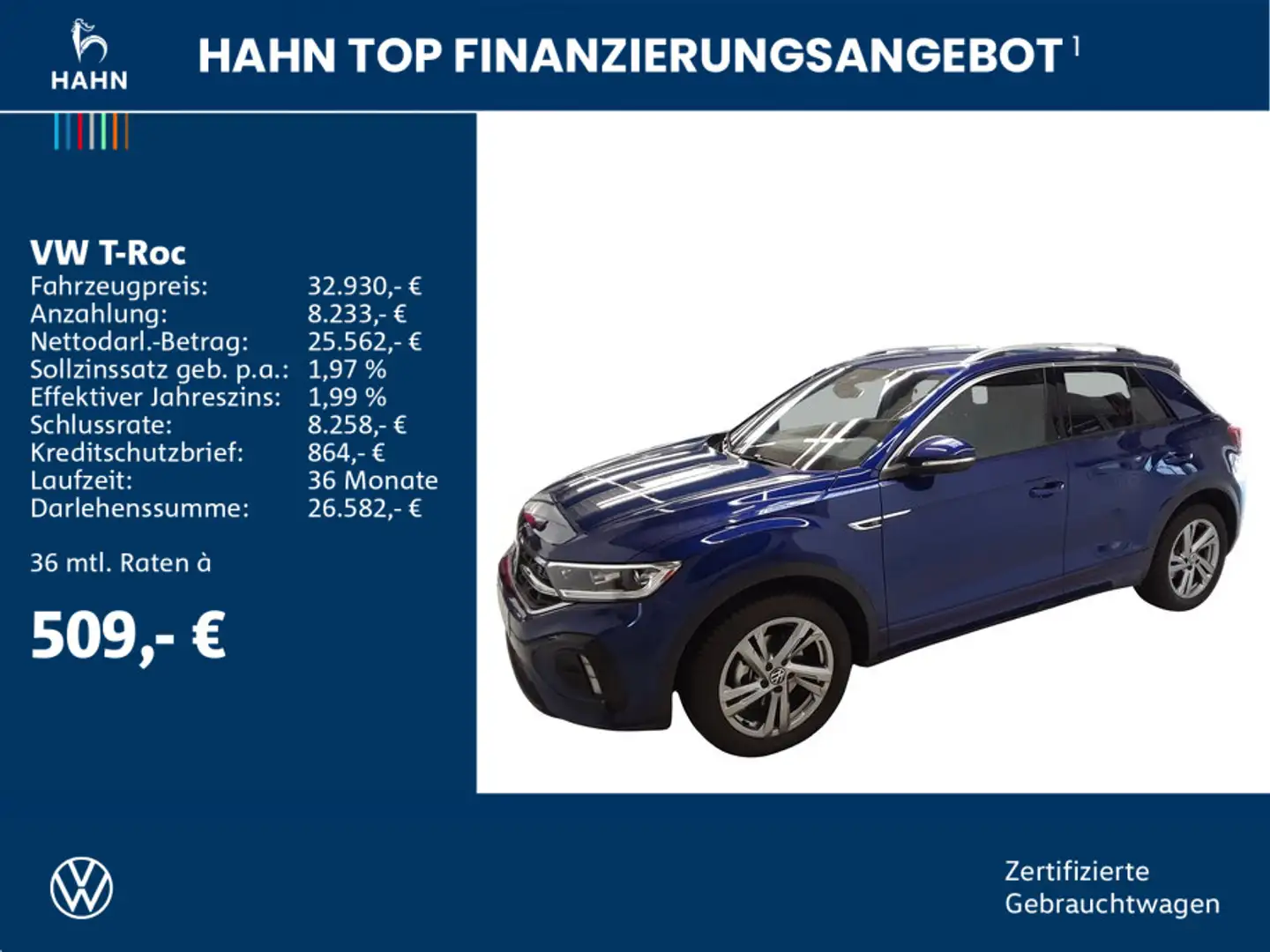 Volkswagen T-Roc 1.5TSI DSG R-Line Matrix Navi SHZ App CAM Blau - 2