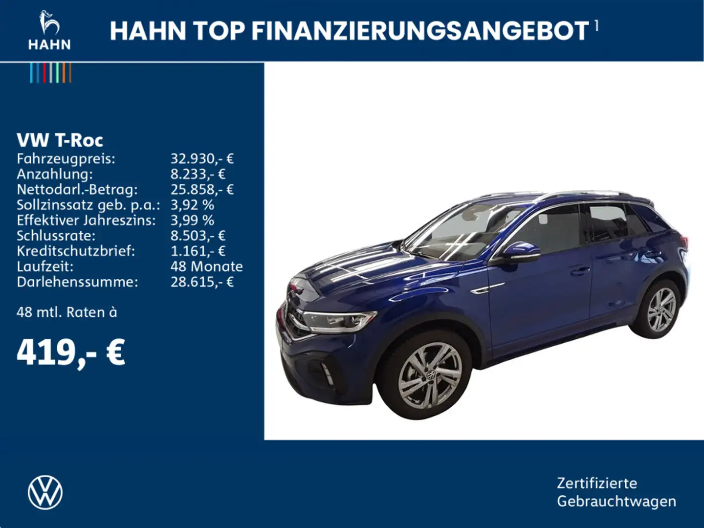 Volkswagen T-Roc 1.5TSI DSG R-Line Matrix Navi SHZ App CAM Bleu - 2