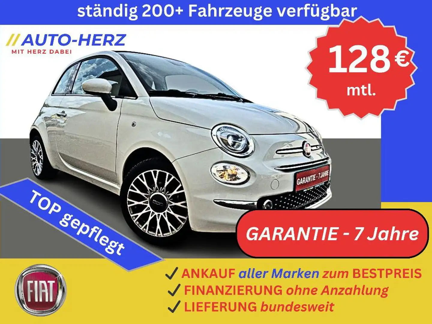 Fiat 500C Cabrio Klima+PDC+Navi+DAB+Leder+Tempomat Beyaz - 1