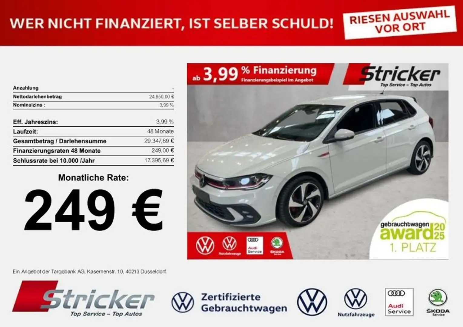 Volkswagen Polo GTI 2.0TSI DSG 249,-ohne Anzahlung App-Connect Si Grau - 1