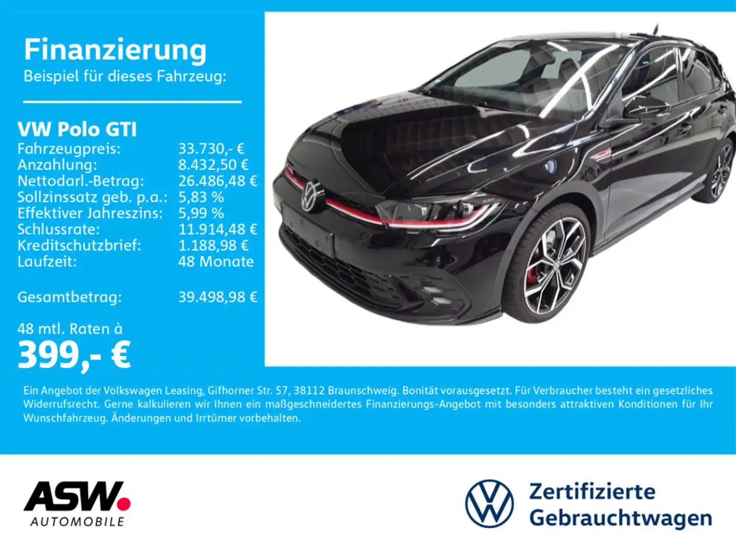 Volkswagen Polo GTI 2.0 TSI DSG LED NAVI PANO RFK ACC SHZ Schwarz - 1