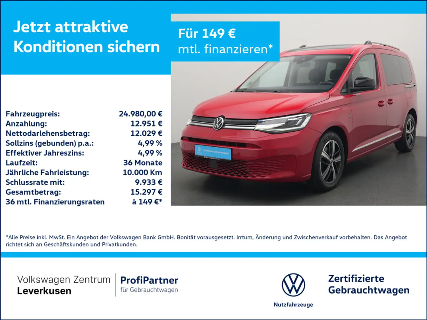 Volkswagen Caddy Style DSG PANO AHK NAVI ACC KAM VIRT AP Rot - 1