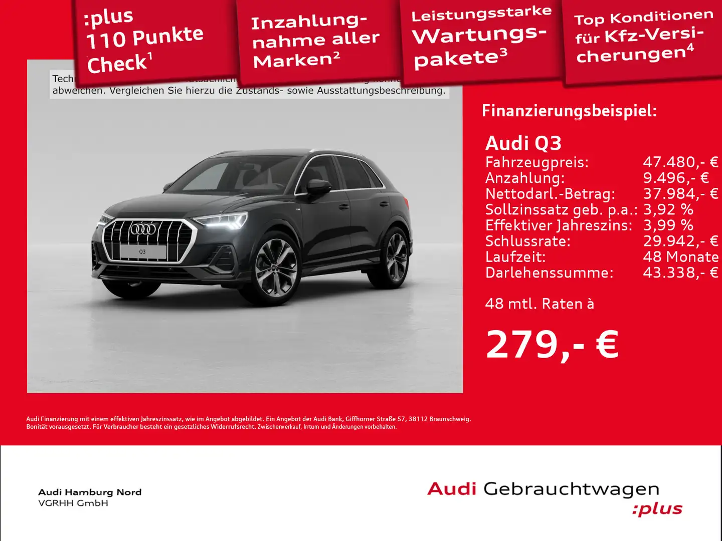 Audi Q3 40 TFSI 2x S line quat. Navi Stdhzg AHK Sound Schwarz - 1