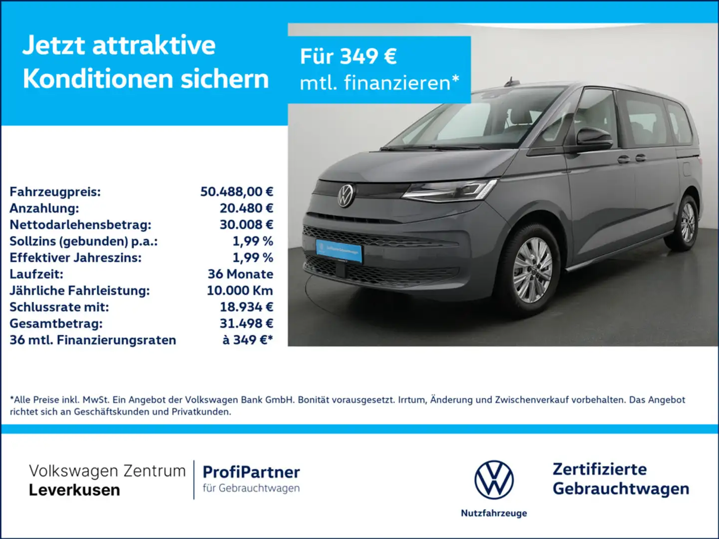 Volkswagen T7 Multivan PANO MATRIX AHK VIRT SHZ CARPLAY Grau - 1