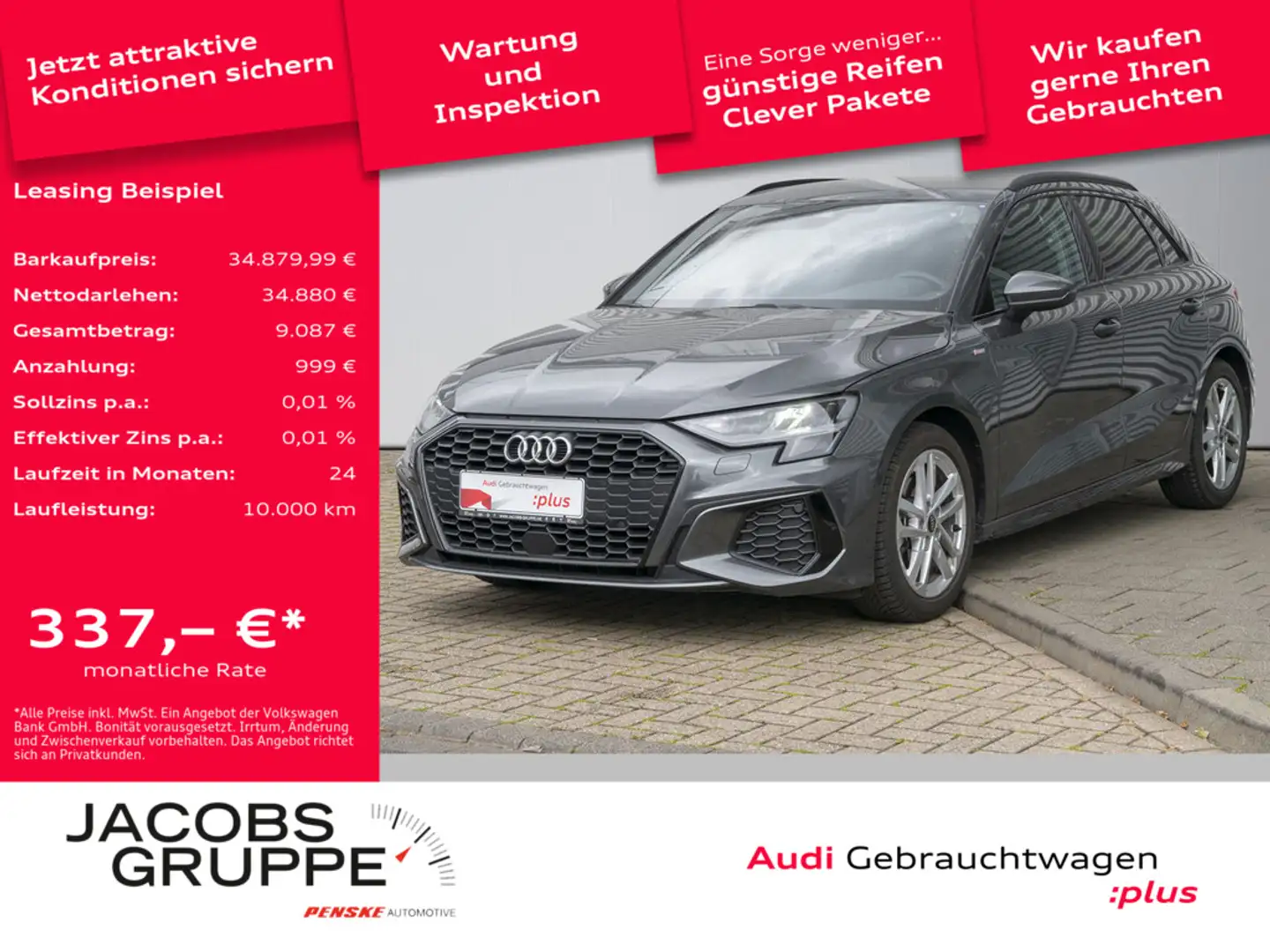 Audi A3 Sportback S line 30 TFSI S tronic AHK*Navi*Virtual Grau - 1