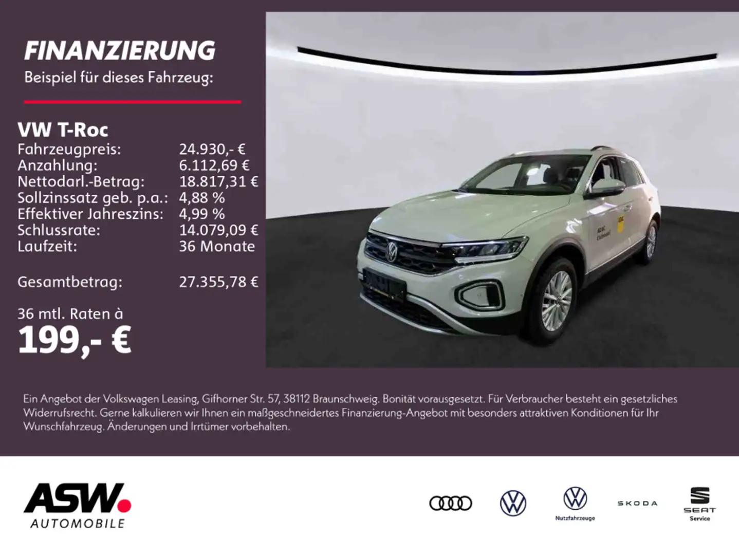 Volkswagen T-Roc Life 1,5TSI DSG AHK Navi Klima SHZ LED PDC Gris - 1