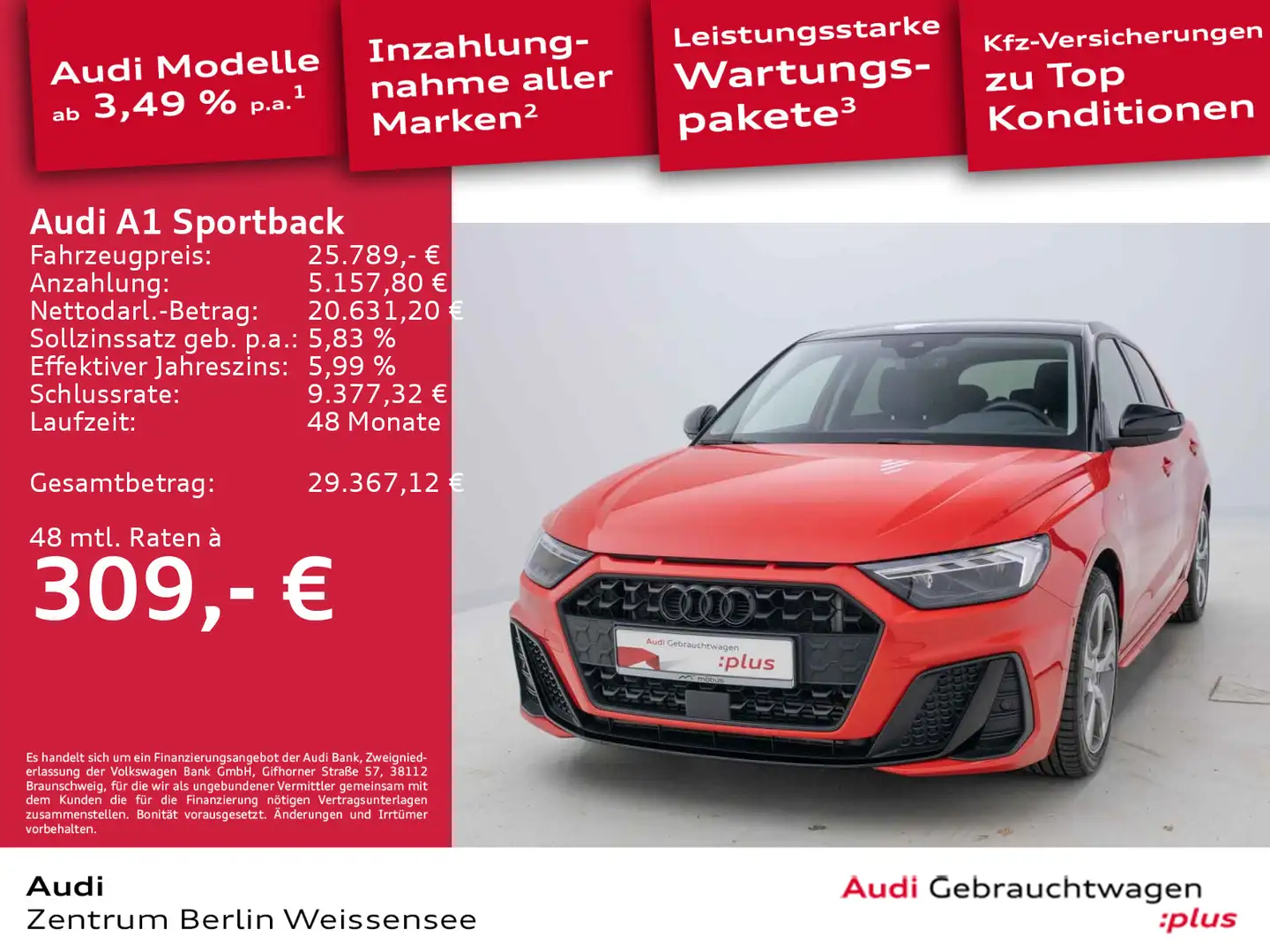 Audi A1 40 TFSI S-TRO*S-LINE*LED*RFK*APP*AC Rot - 1