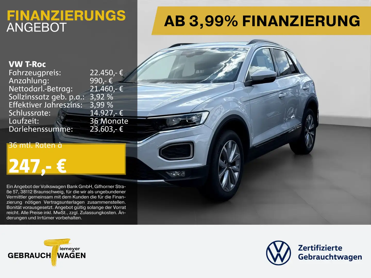 Volkswagen T-Roc 1.5 TSI DSG STYLE AHK NAVI LED VIRTUAL ACC Silber - 1