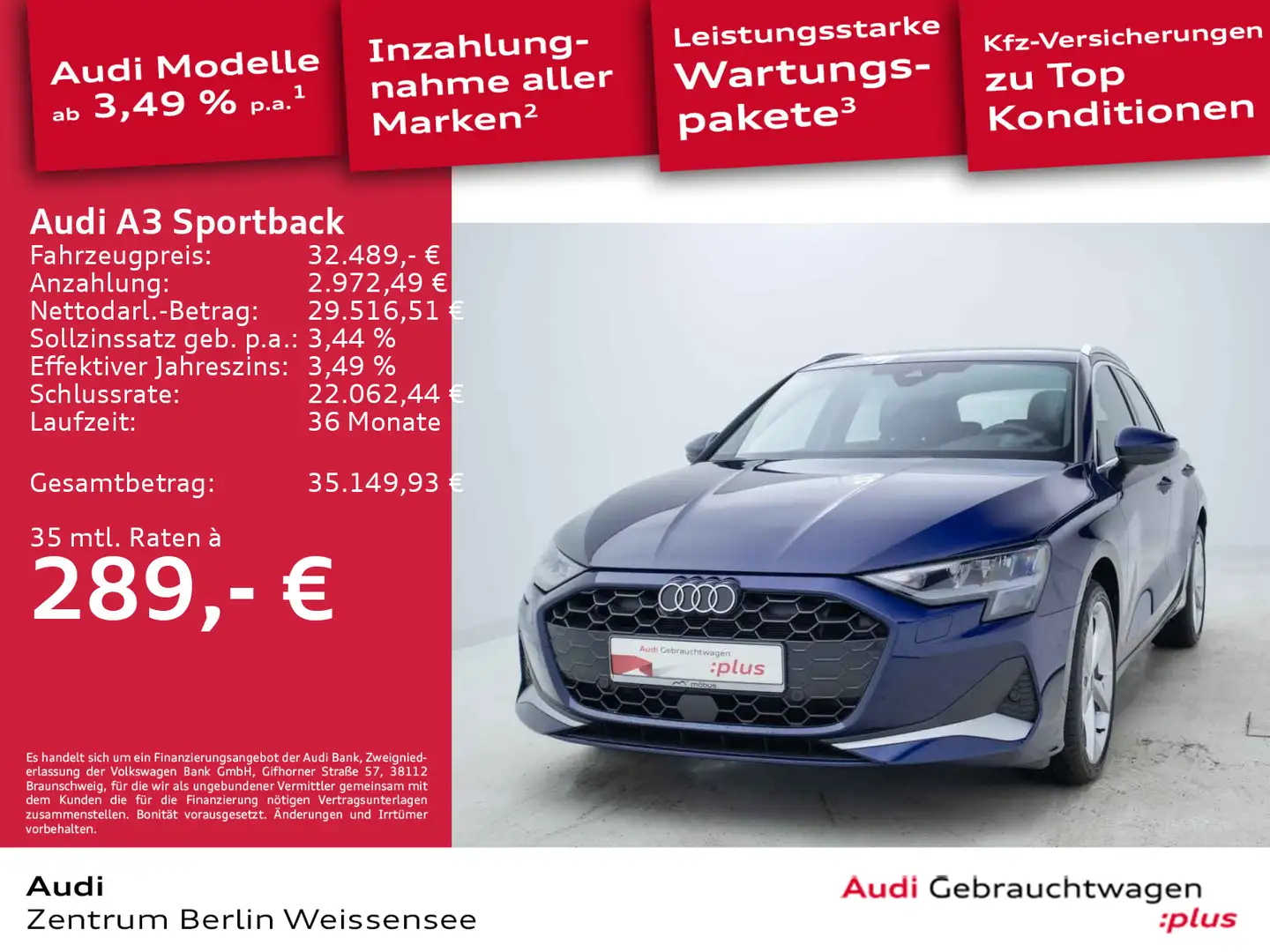 Audi A3 30 TFSI S-TRO*LED*NAV*ACC*RFK*SHZ* Blau - 1
