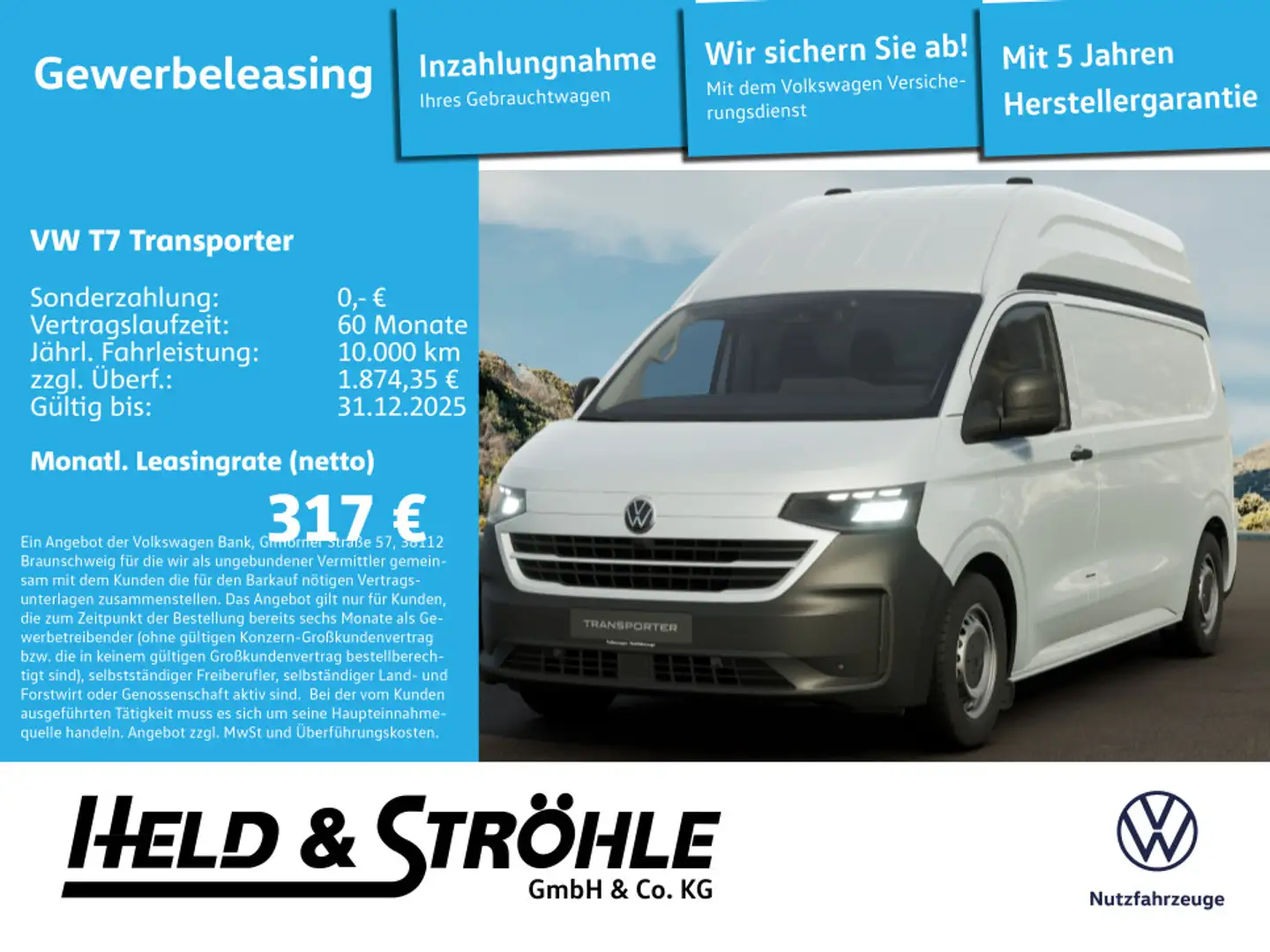 Volkswagen T7 Transporter Kasten Hochdach TDI LR !AKTION! Blanco - 1