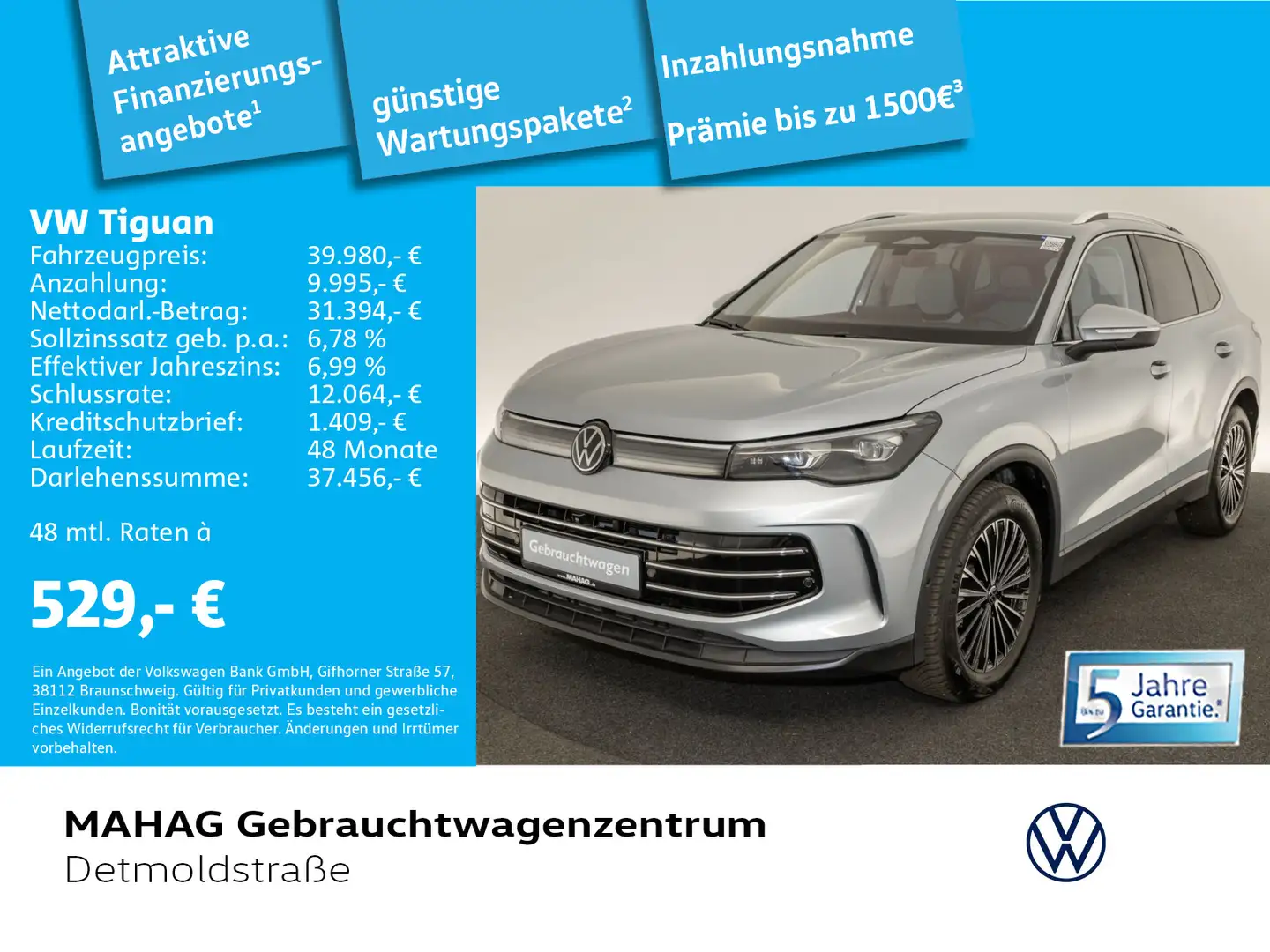 Volkswagen Tiguan 1.5 eTSI ELEGANCE NEWMODEL Navi IQ.LIGHT Silber - 1
