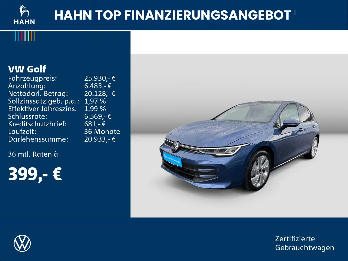 Volkswagen Golf VIII 1.5TSI Life LED AHK Pano App Sitzh ACC Blau - 2