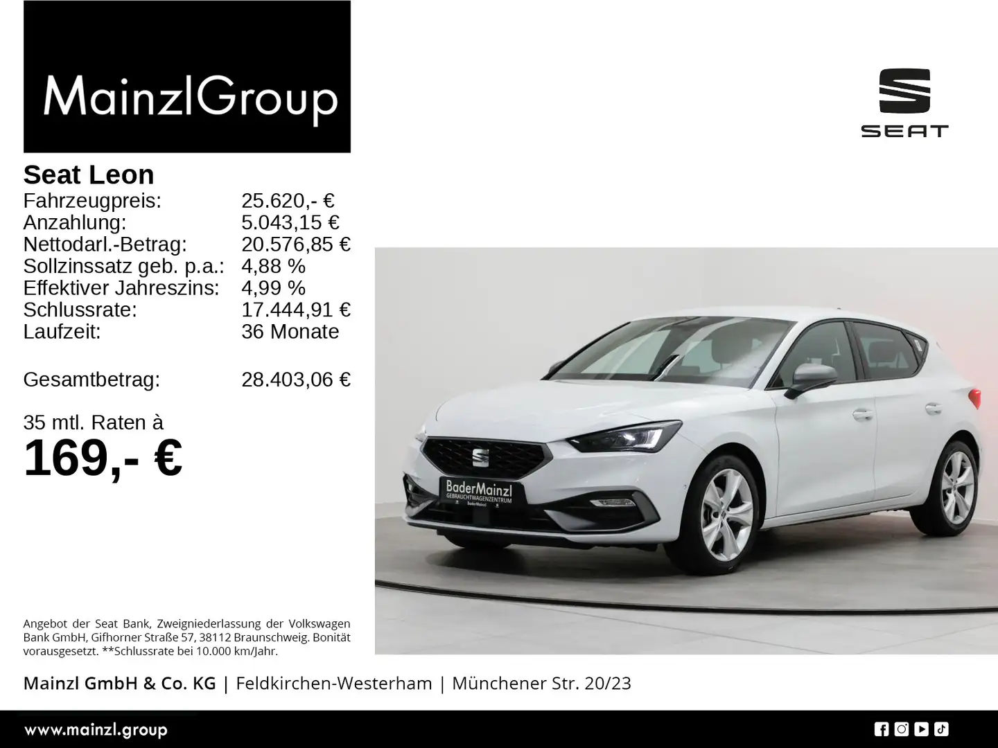 SEAT Leon 2.0 TDI DSG FR Navi Kamera SHZ Virtual ACC Weiß - 1