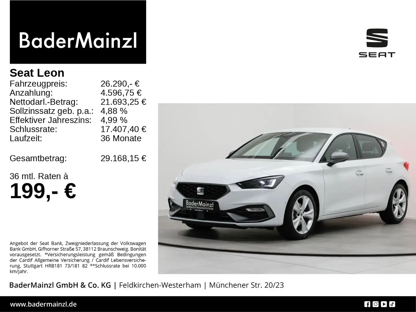SEAT Leon 2.0 TDI DSG FR Navi Kamera SHZ Virtual ACC Weiß - 1