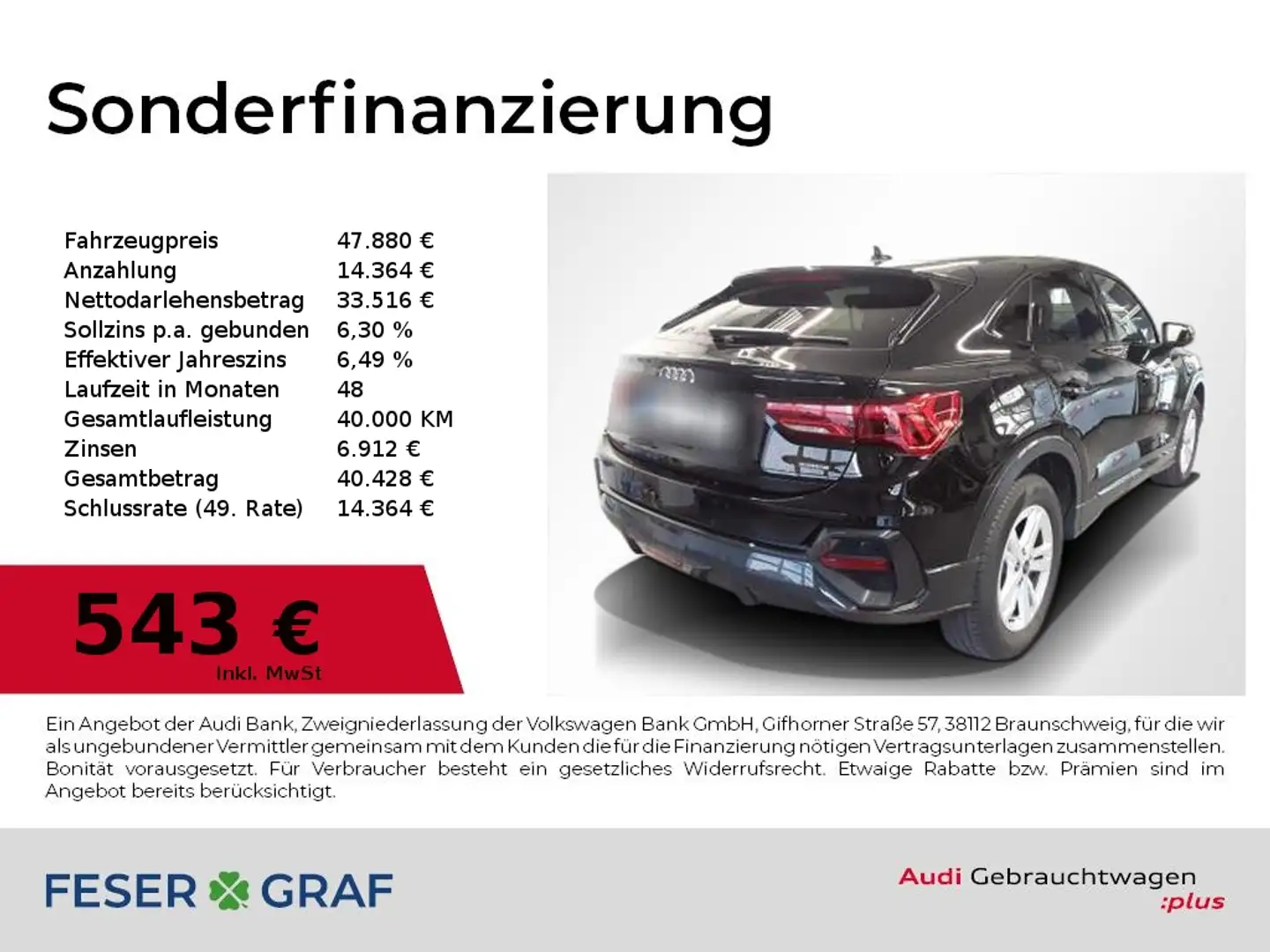Audi Q3 Sportback 40 TDI qu S Line Int Leder,Navi,LED Schwarz - 1