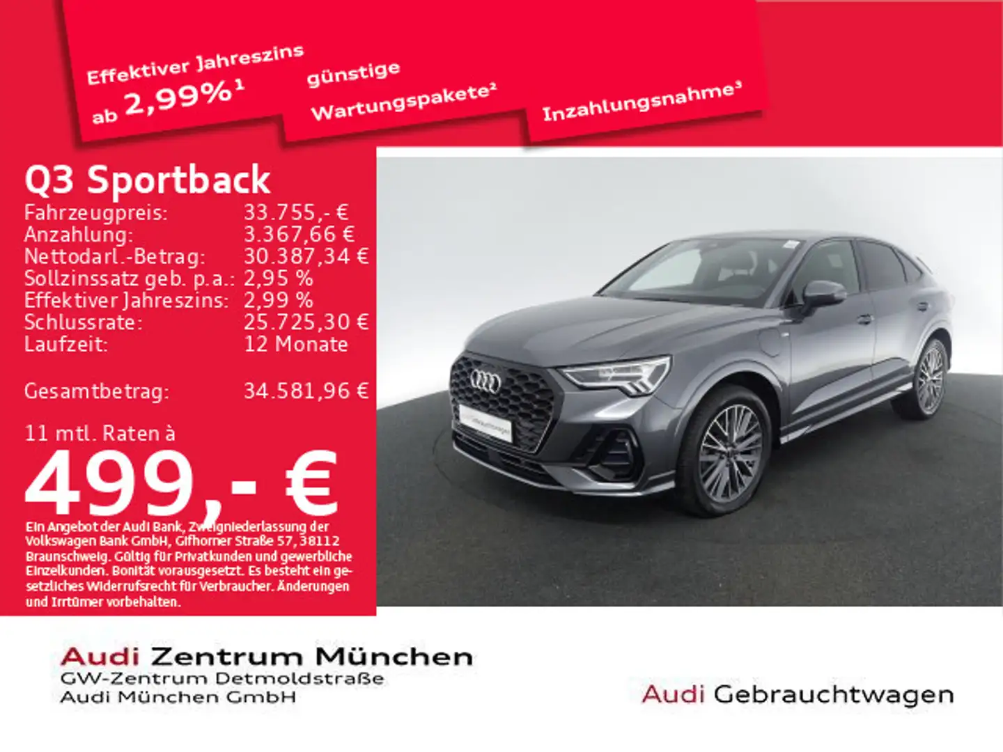 Audi Q3 45 TFSI e S tronic S line SONOS/Nav Grau - 1