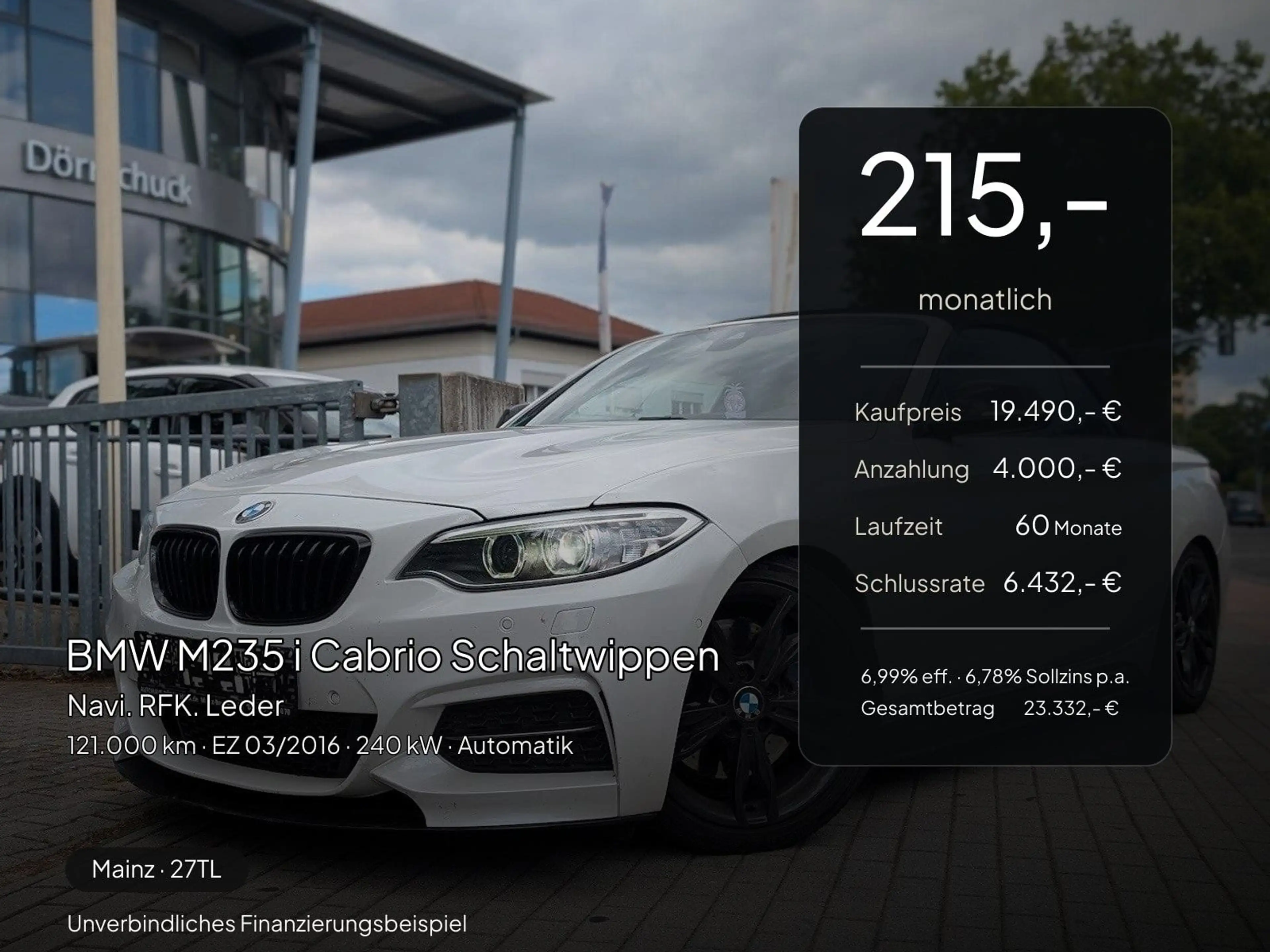 BMW 235 i  Cabrio Schaltwippen. Navi. RFK. Leder. — photo 2