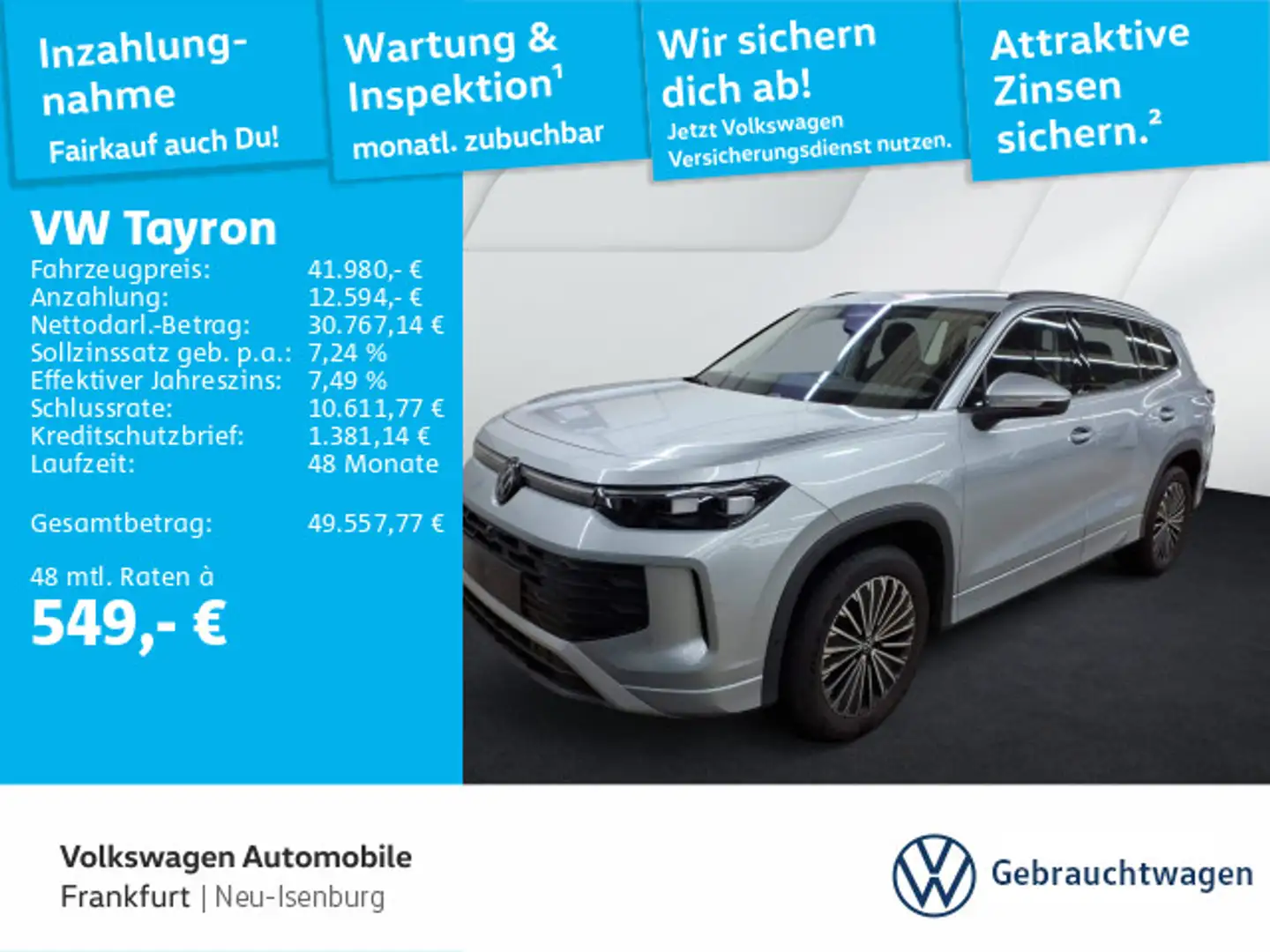 Volkswagen Tayron 2.0 TDI DSG 4Motion Life DAB+ IQLight IQD Silber - 1