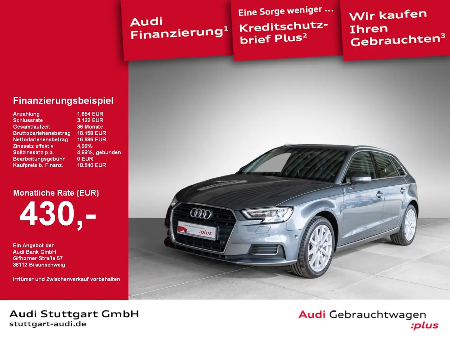 Audi A3 Sportback design 1.5 TFSI Leder Xenon Keyless Grijs - 1