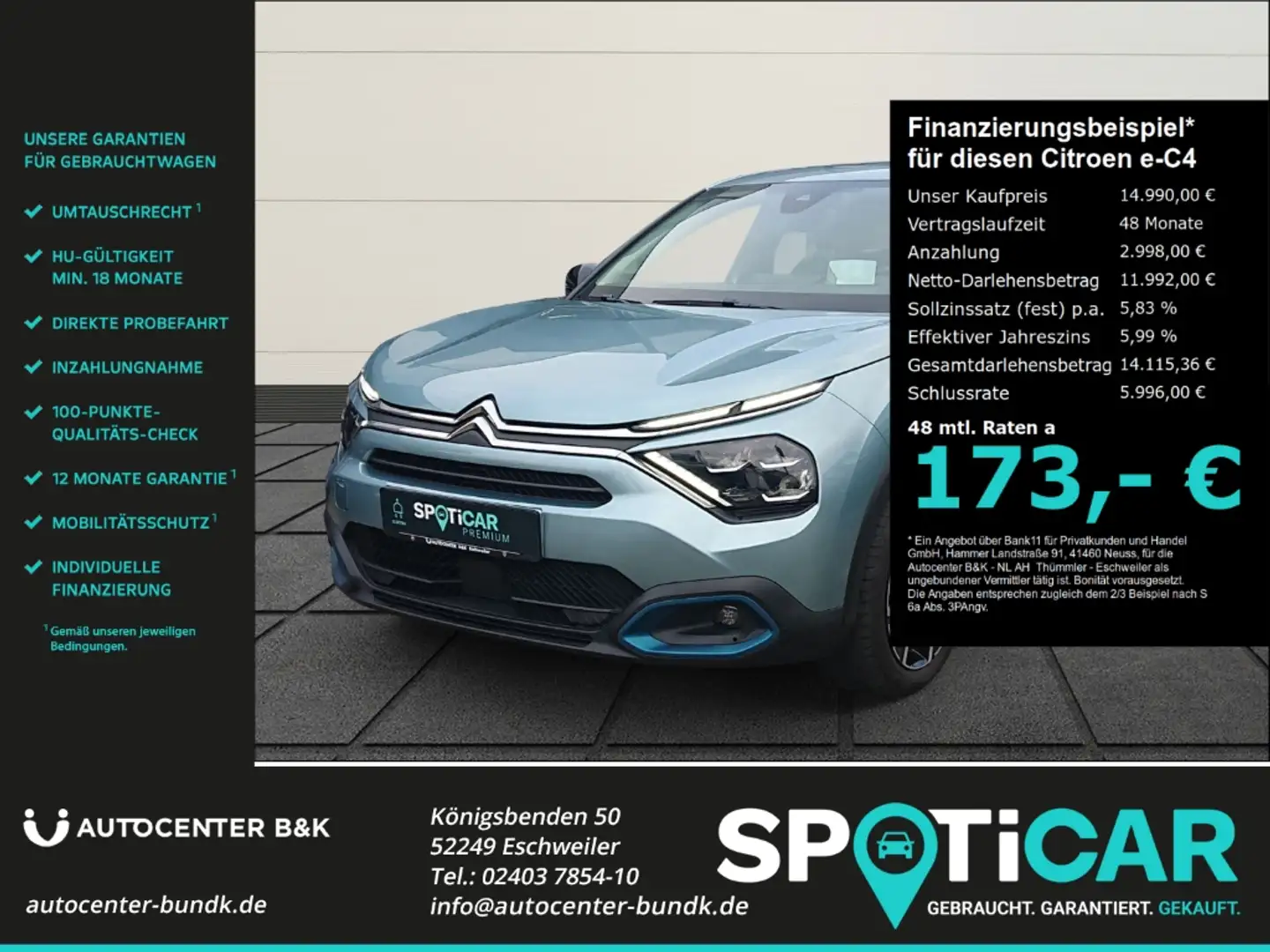 Citroen E-C4 Electric 136 FEEL PACK Rückfahrkamera SHZ Keyless Spurhalte Bleu - 1
