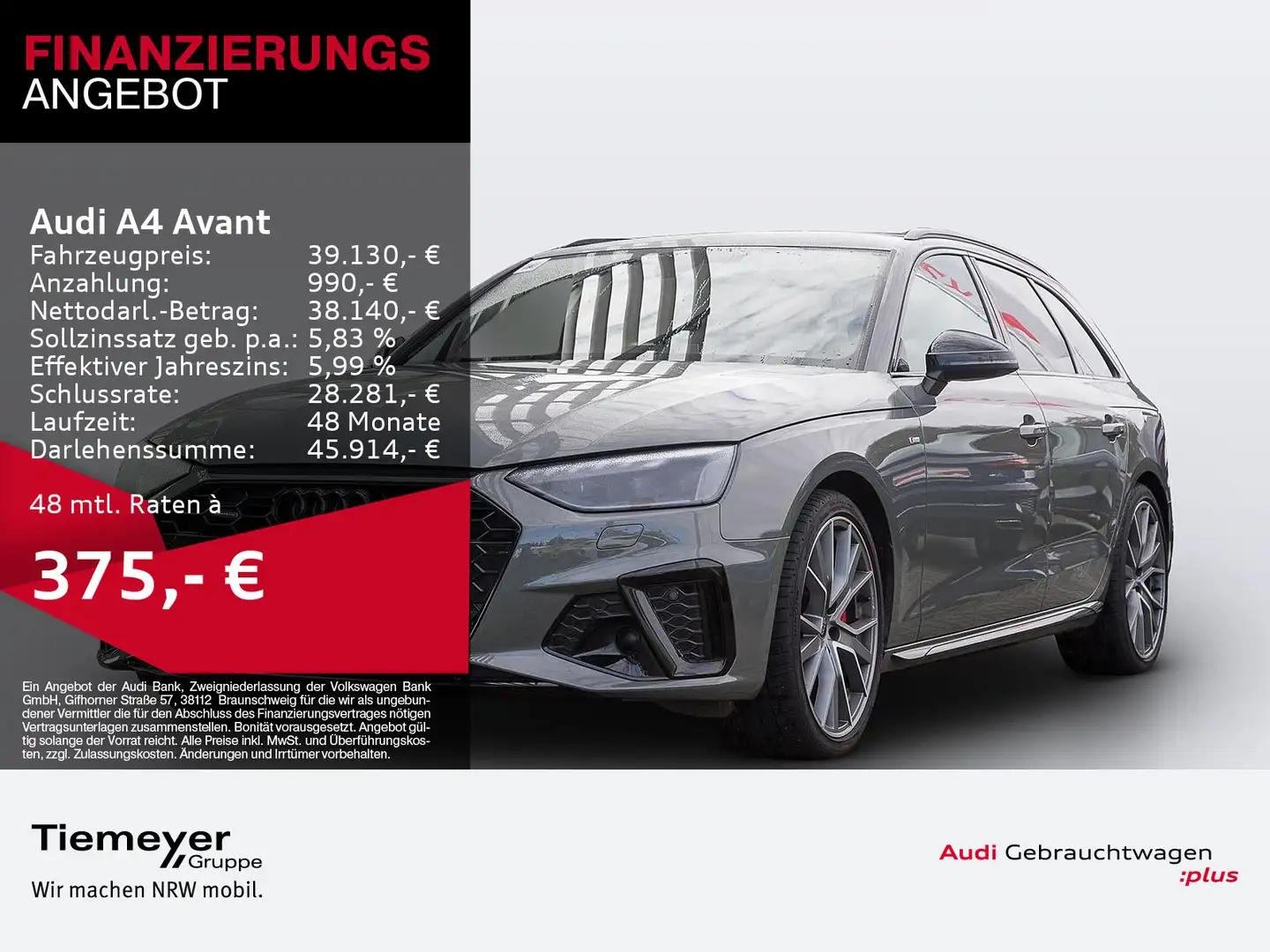 Audi A4 40 TFSI Q 2x S LINE LM19 KAMERA NAVI+ V Grau - 1