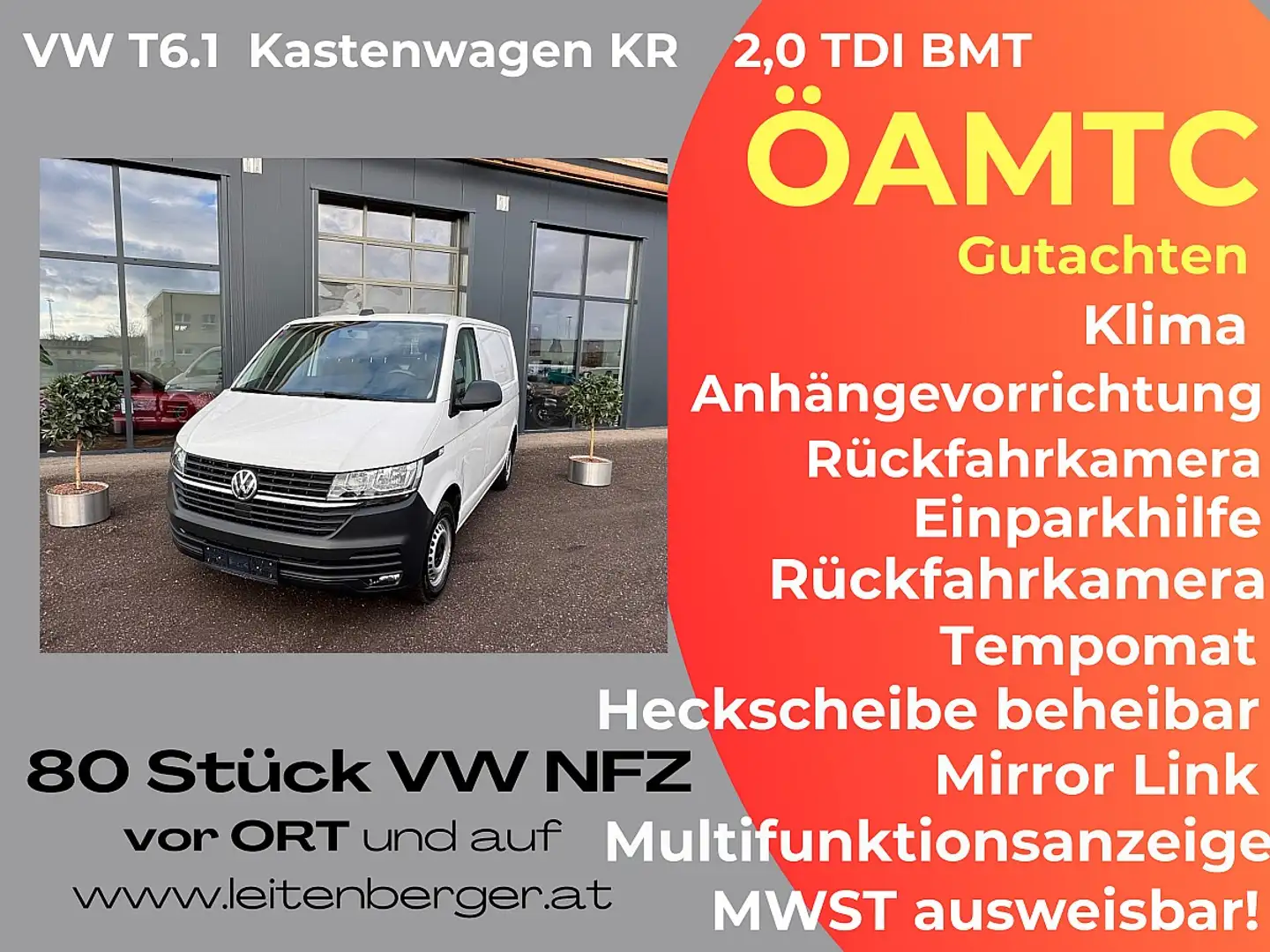 Volkswagen T6 Transporter T6 Kastenwagen KR 2,0 TDI 3,2t, Rückfahrkamera,... - 1