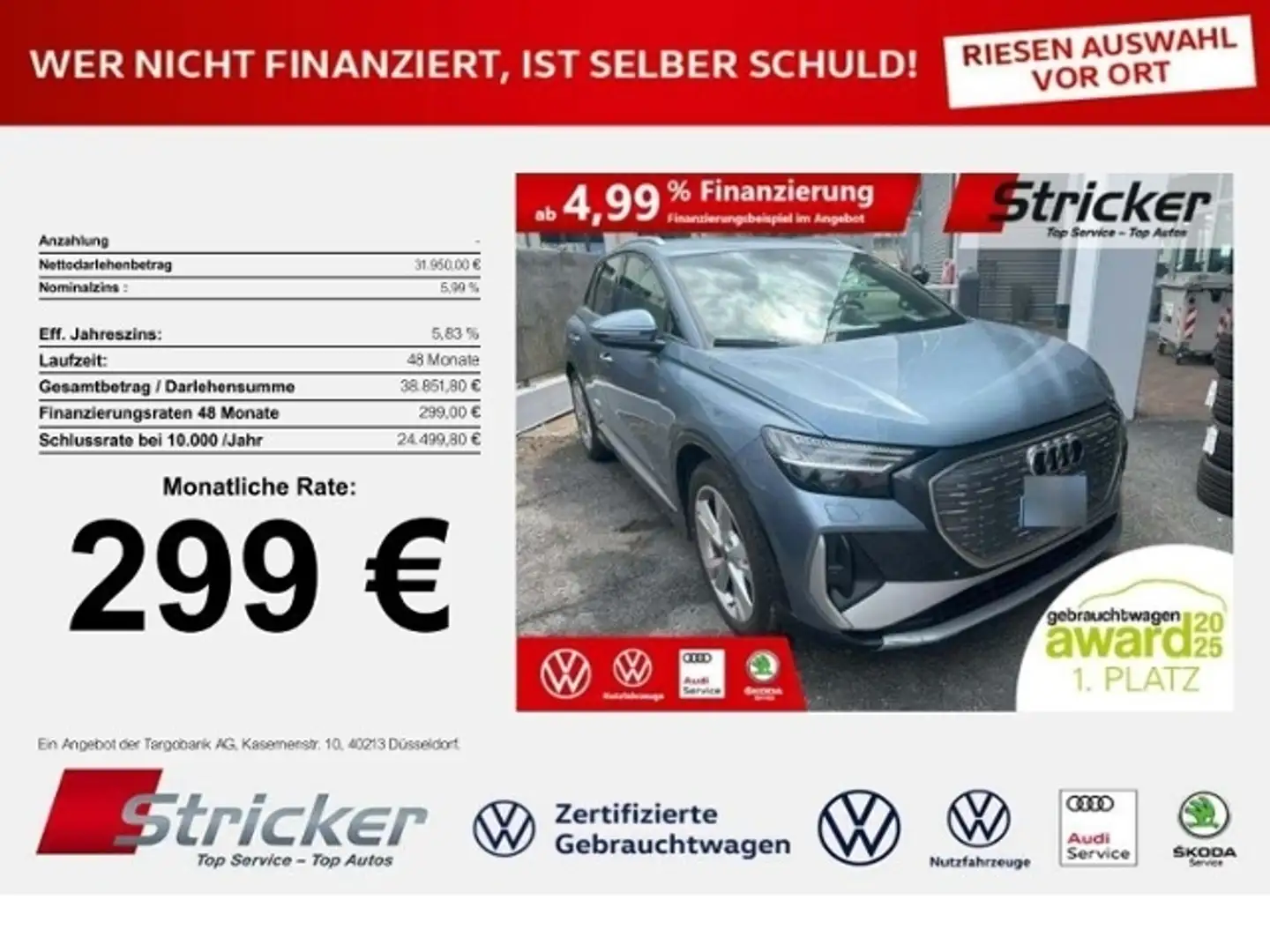 Audi Q4 e-tron S-Line 150/77 299,-ohne Anzahlung Matrix Leder Ka Blau - 1