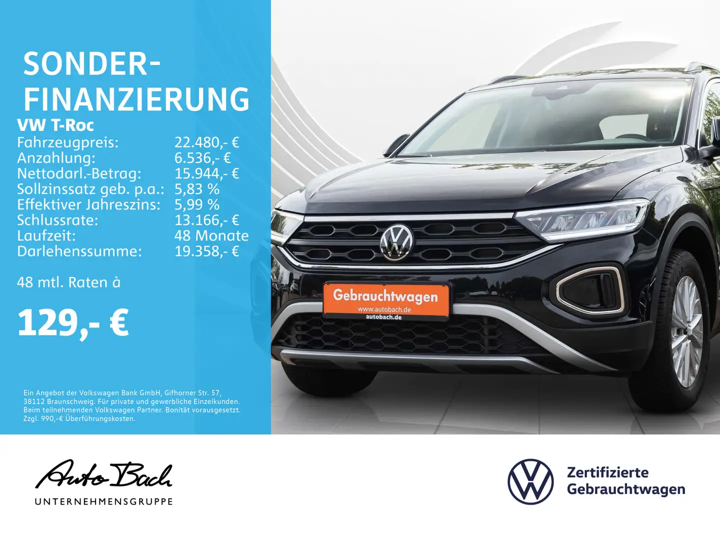 Volkswagen T-Roc 1.0TSI "Life" Navi LED Climatronic Sitzhzg Zwart - 1