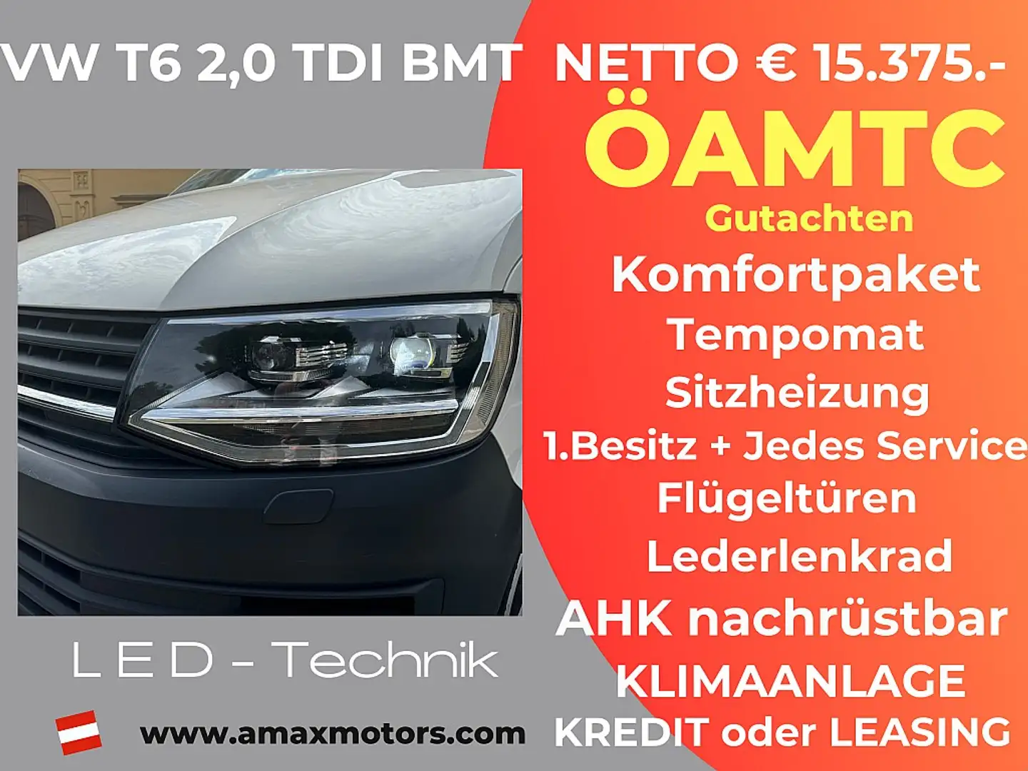 Volkswagen T6 Kombi KR 2,0 TDI LED, Sitzheizung, Tempomat, ZGG 3,0T... Weiß - 1