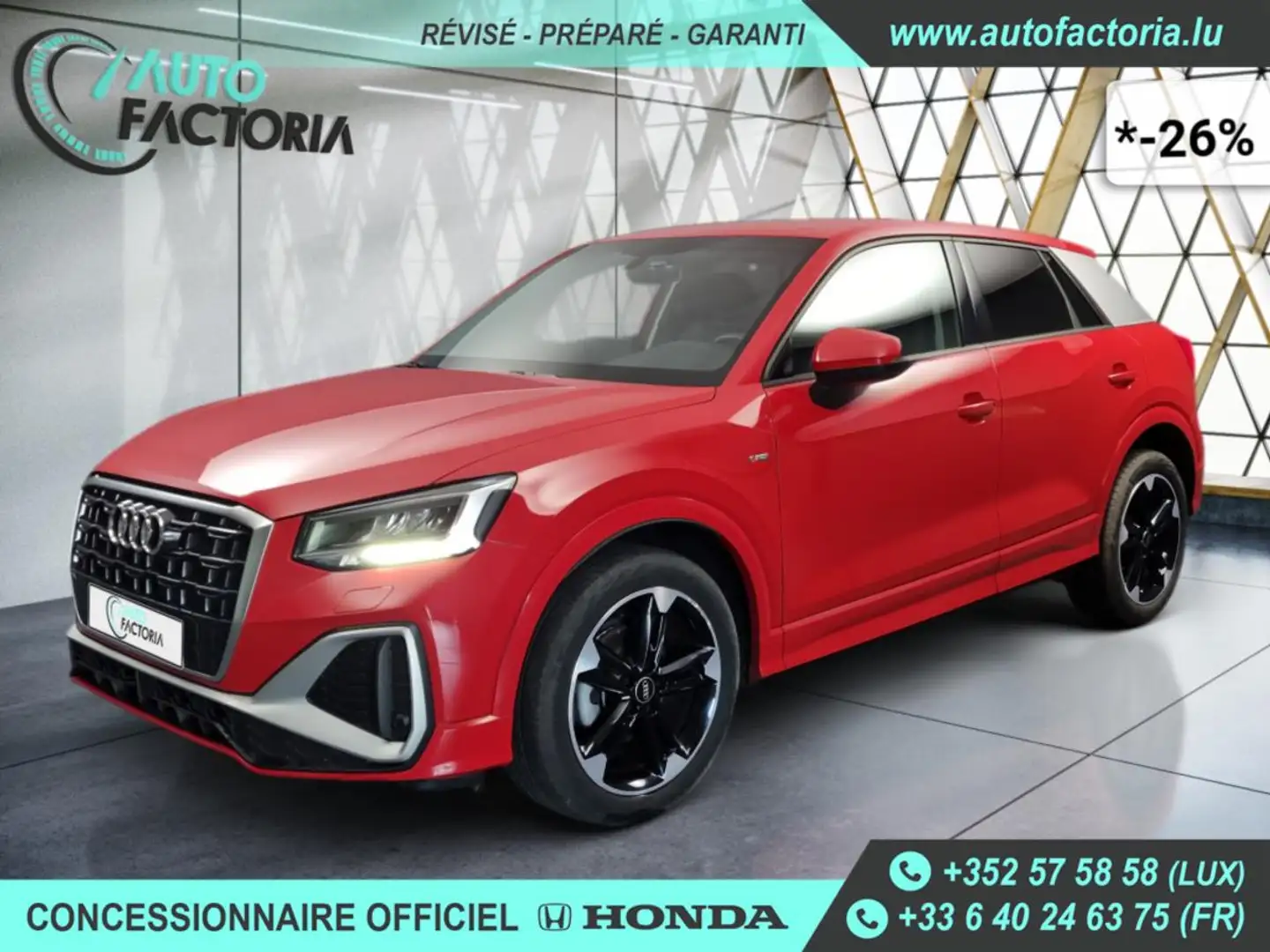 Audi Q2 -26% 30 TFSI 110cv S-Line+GPS+CAM+FULL LED+Options Rouge - 1