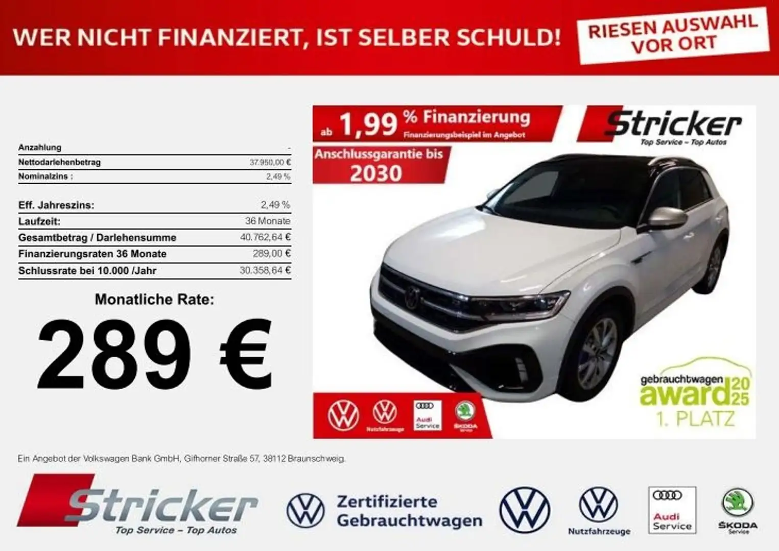 Volkswagen T-Roc R 2.0 TSI DSG 4M 289,-ohne Anzahlung Navi ACC Weiß - 2