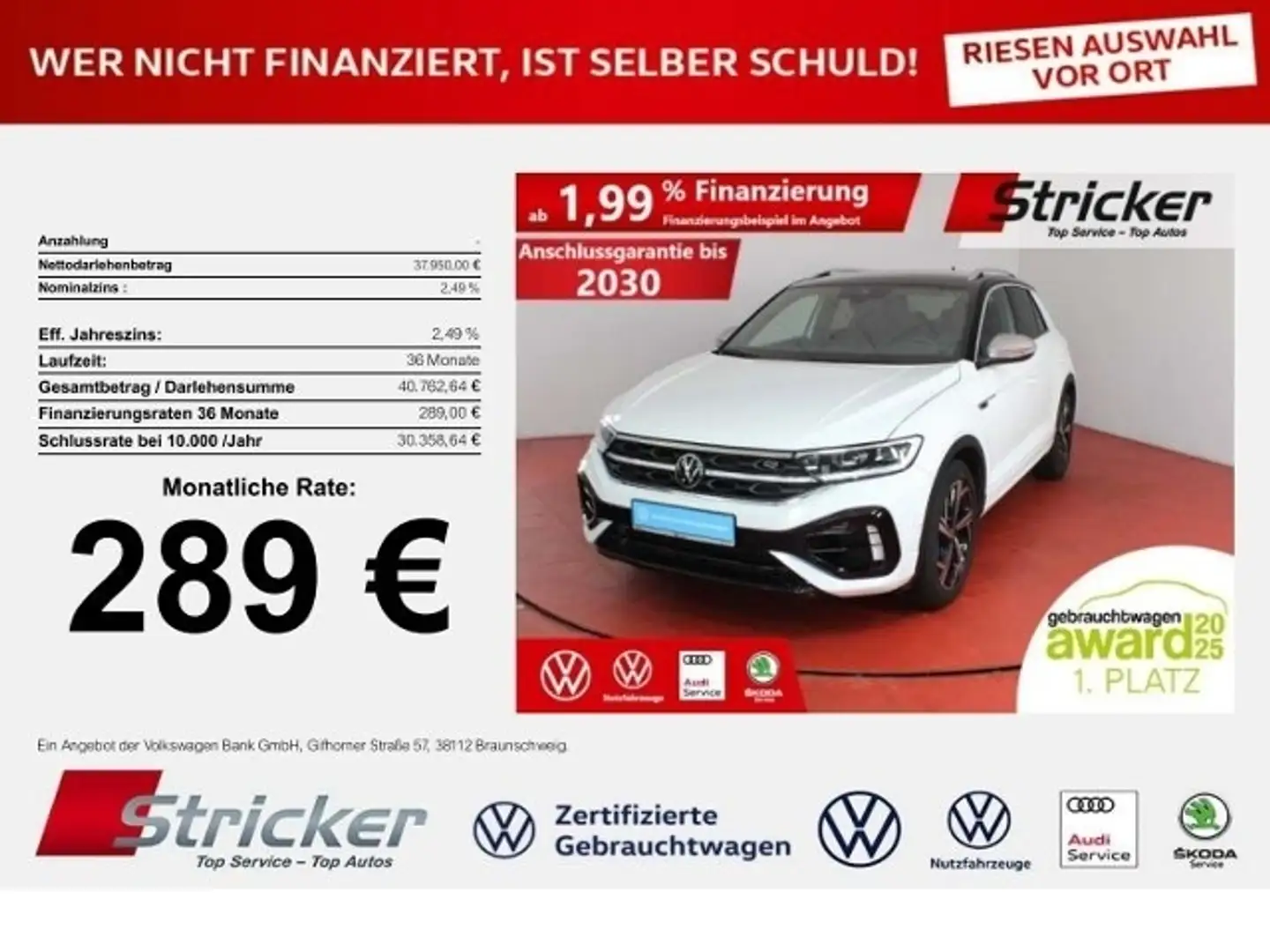 Volkswagen T-Roc R 2.0 TSI DSG 289,-ohne Anzahlung 4M Navi  ACC Weiß - 1