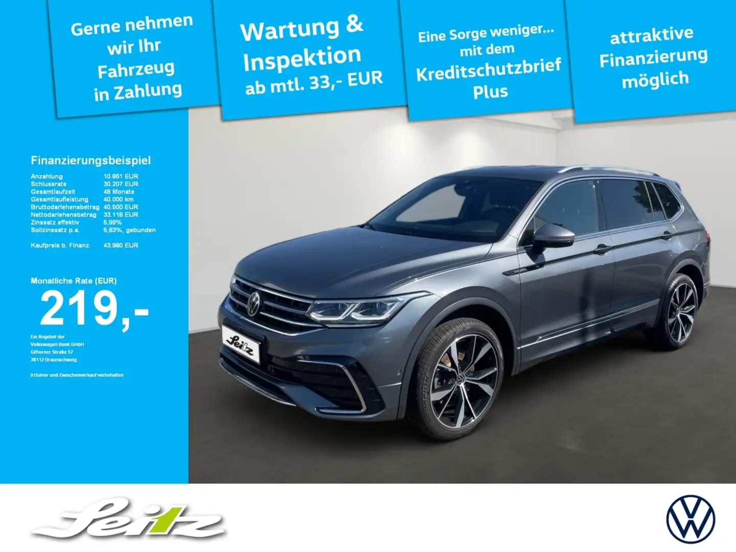 Volkswagen Tiguan Allspace 2.0 TDI 4M R-Line *AHK*MATRIX*KAMERA*SITZH* Grau - 1