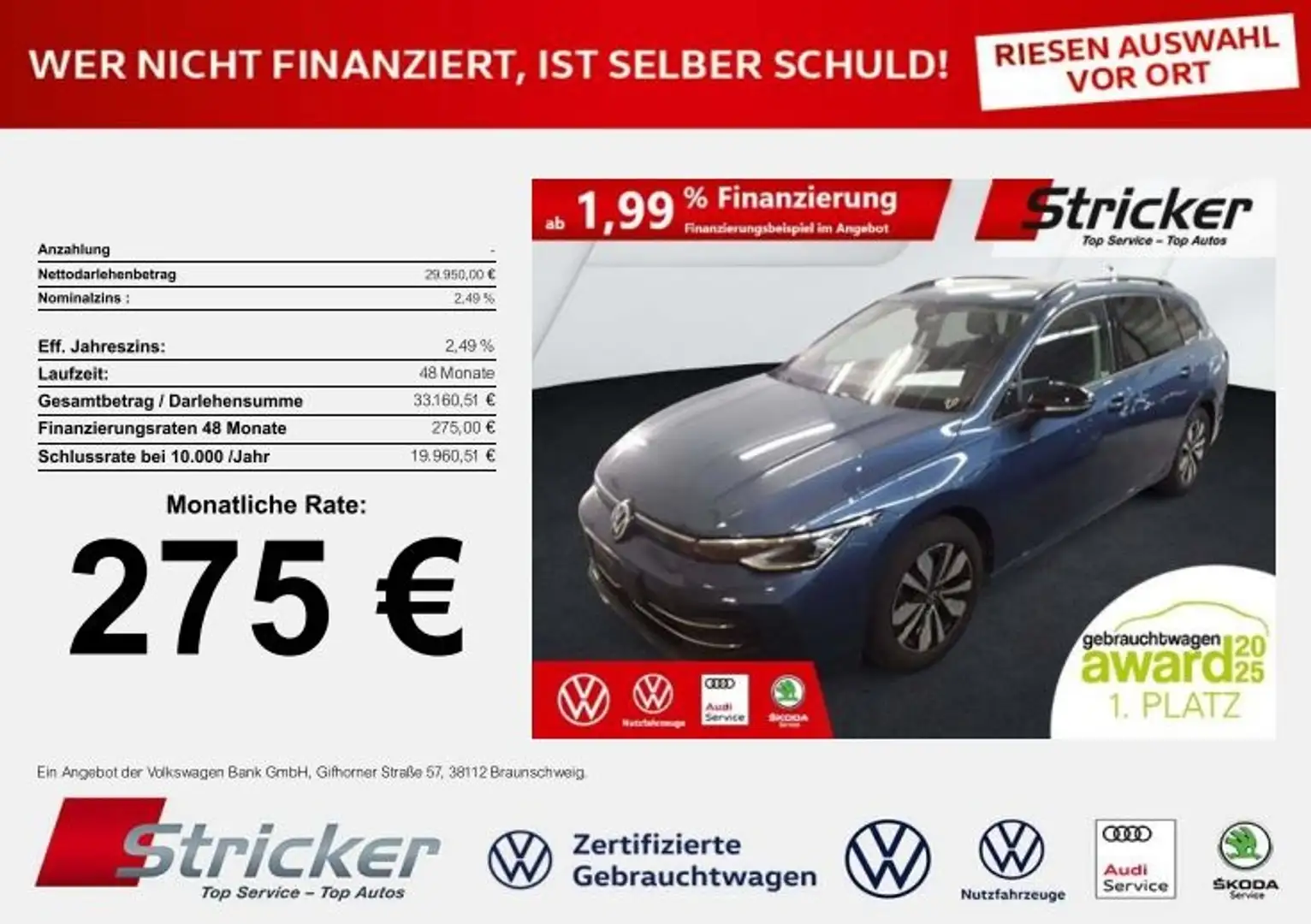 Volkswagen Golf Variant Variant Goal 2.0TDI DSG 275,-ohne Anzahlung AHK T Blau - 2