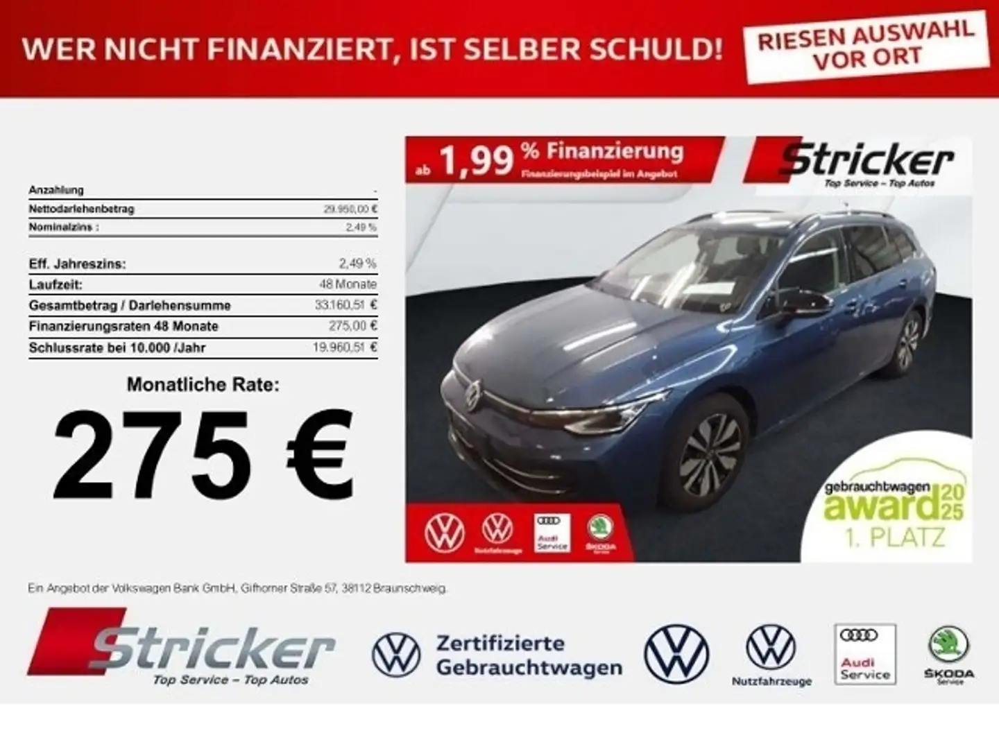 Volkswagen Golf Variant Variant Goal 2.0TDI DSG 275,-ohne Anzahlung AHK T Blau - 1