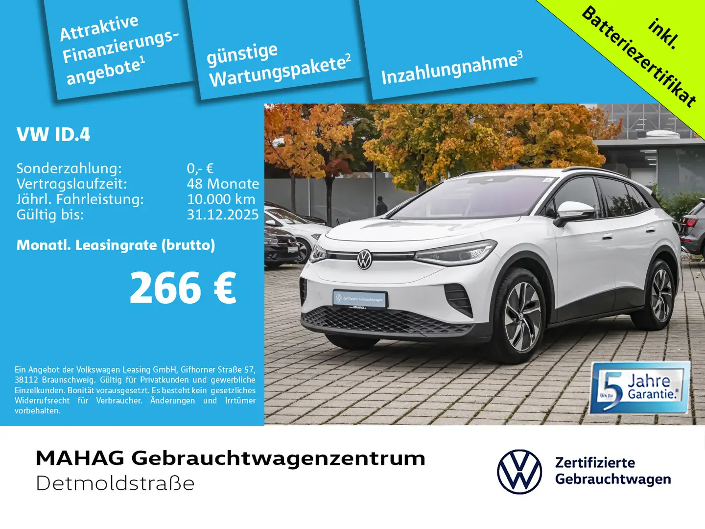 Volkswagen ID.4 Pure 125 kW WärmePu CCS Navi ParkPilot AppC Weiß - 1