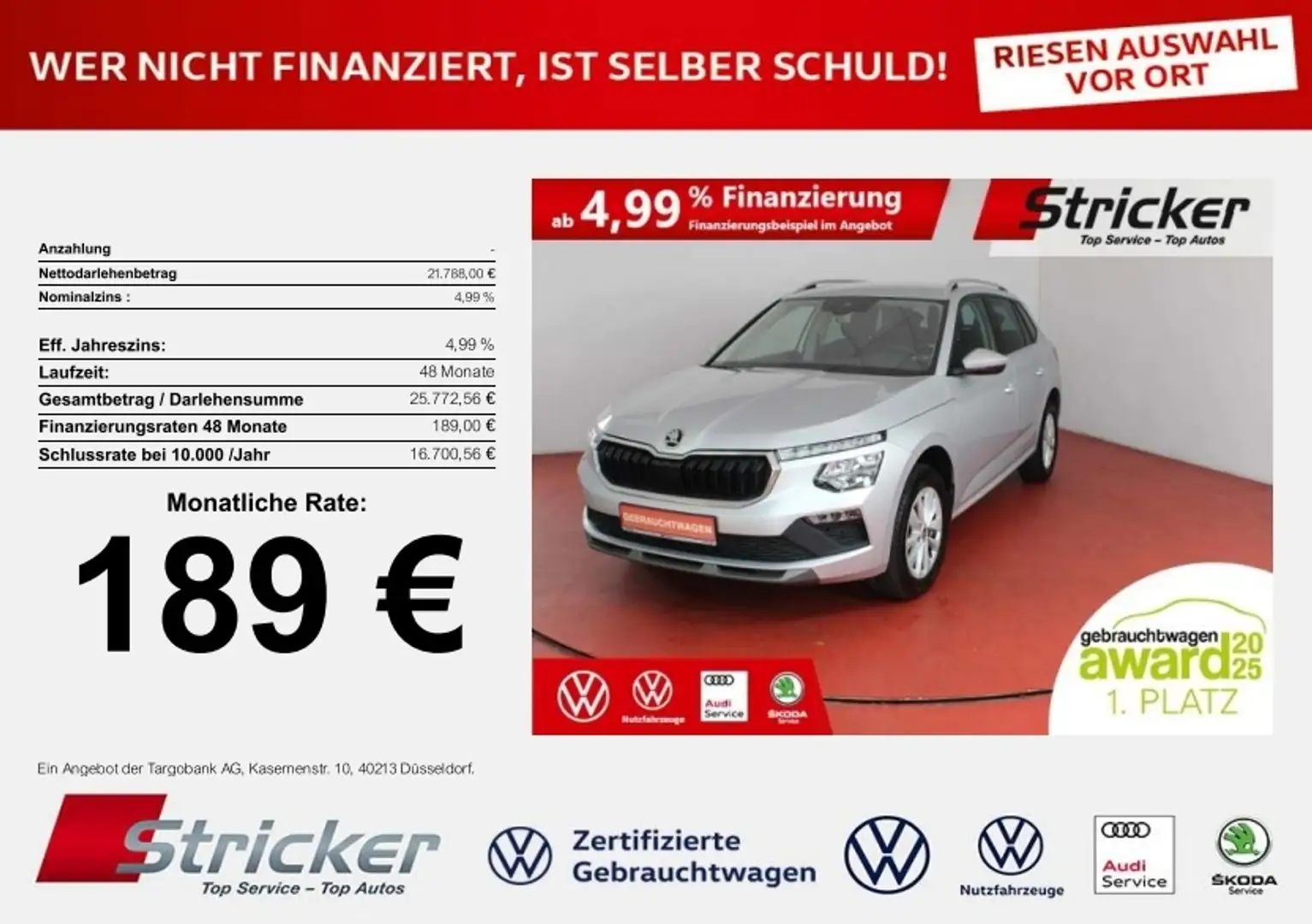 Skoda Kamiq Selection 1.0TSI DSG 189,-ohne Anzahlung Kamera S Silber - 1