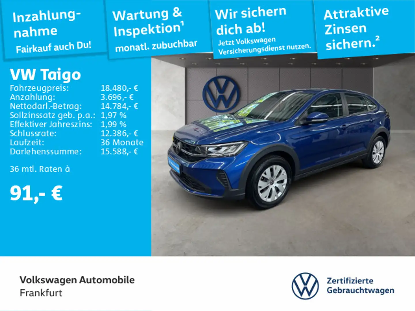 Volkswagen Taigo 1.0 TSI FrontAssist LED DAB+ Blau - 1