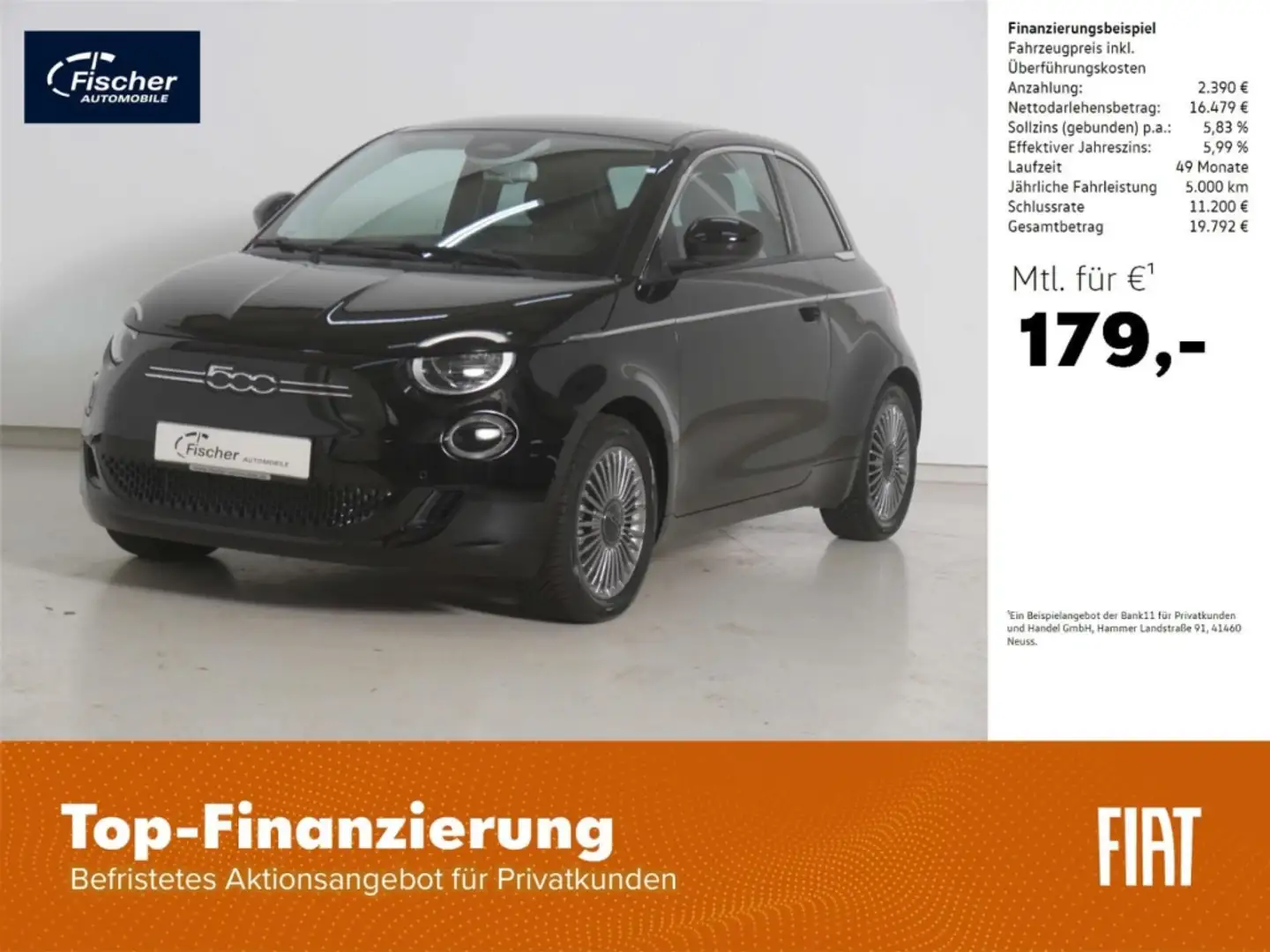 Fiat 500e Elektro Zwart - 1