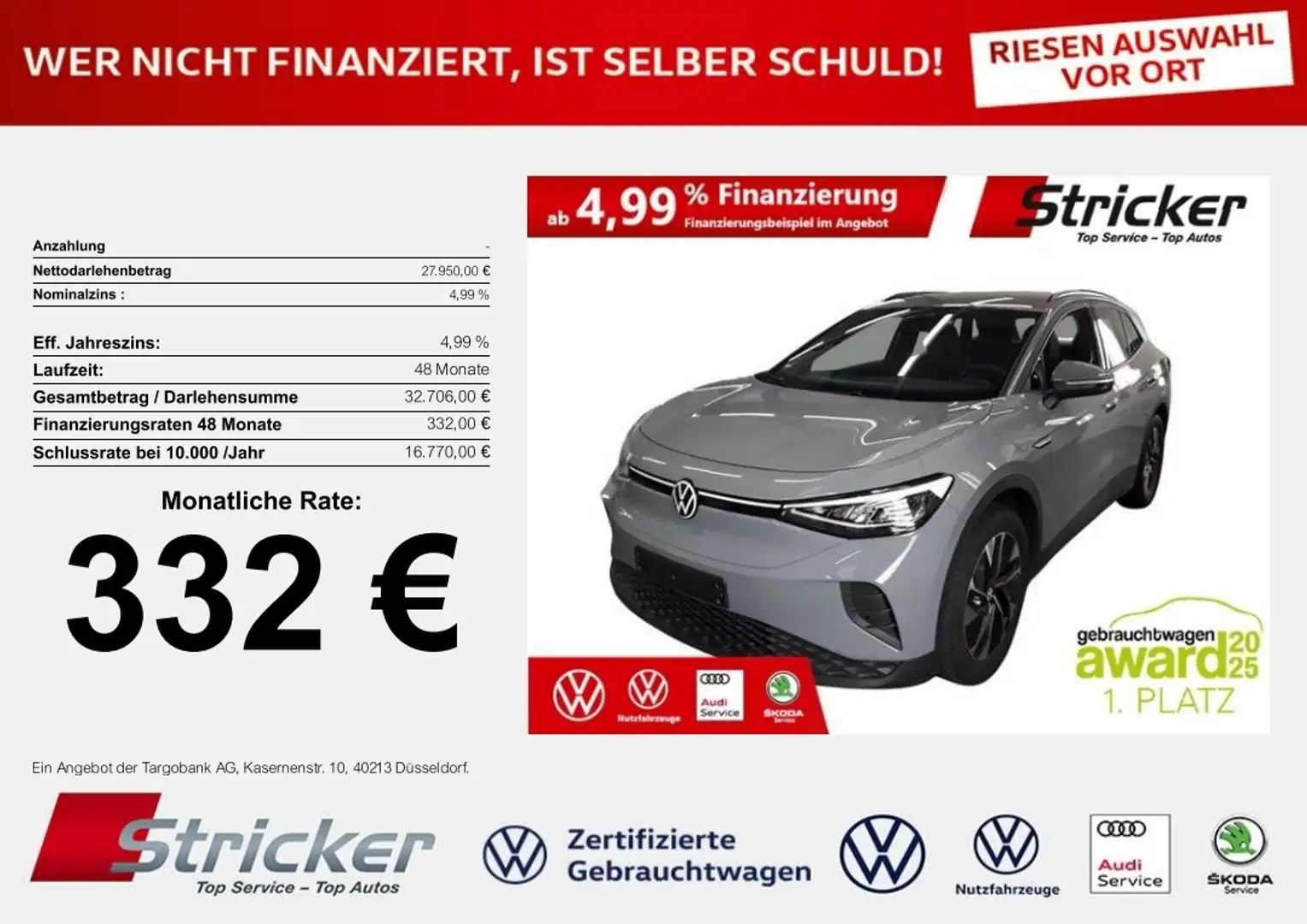 Volkswagen ID.4 Pro Performance 150/77 332,-ohne Anzahlung Navi A Grau - 1