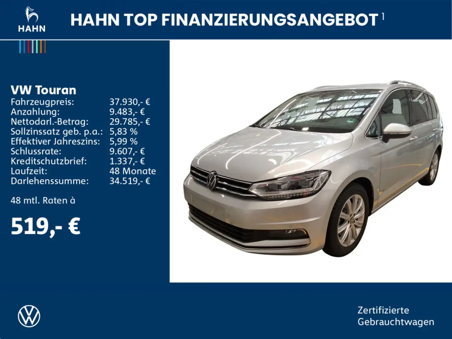 Volkswagen Touran 2.0TDI DSG Highline 7-Sitze LED AHK Navi Silber - 2