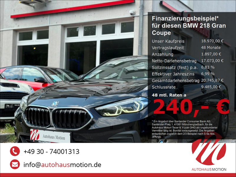 BMW 218 Gran Coupe i Advantage Navi LED Kollisionswarner