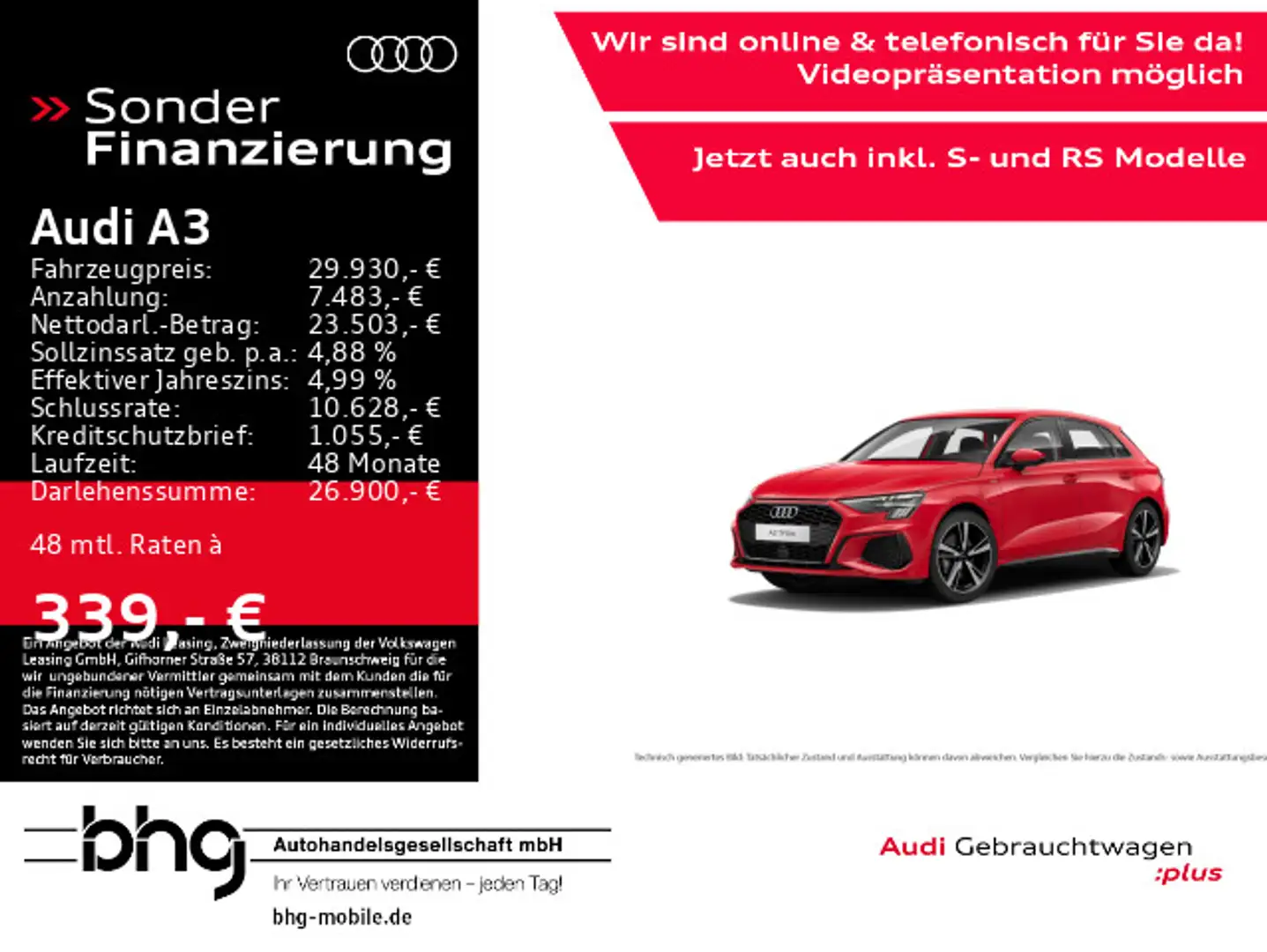 Audi A3 40 TFSIe Sportback S tronic S line Rot - 1