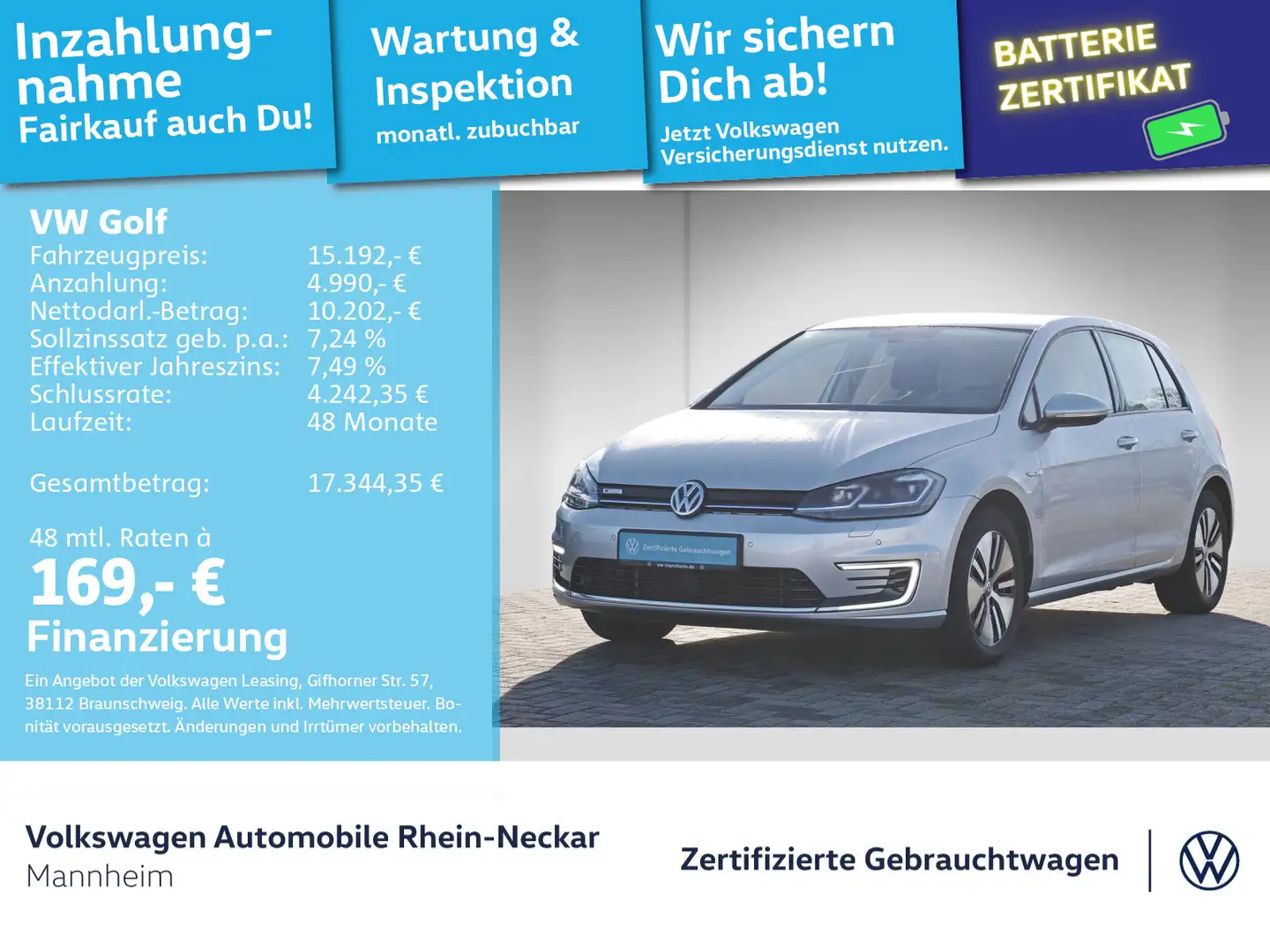 Volkswagen Golf e-Golf VII 100kW Navi PDC LED uvm Silber - 1